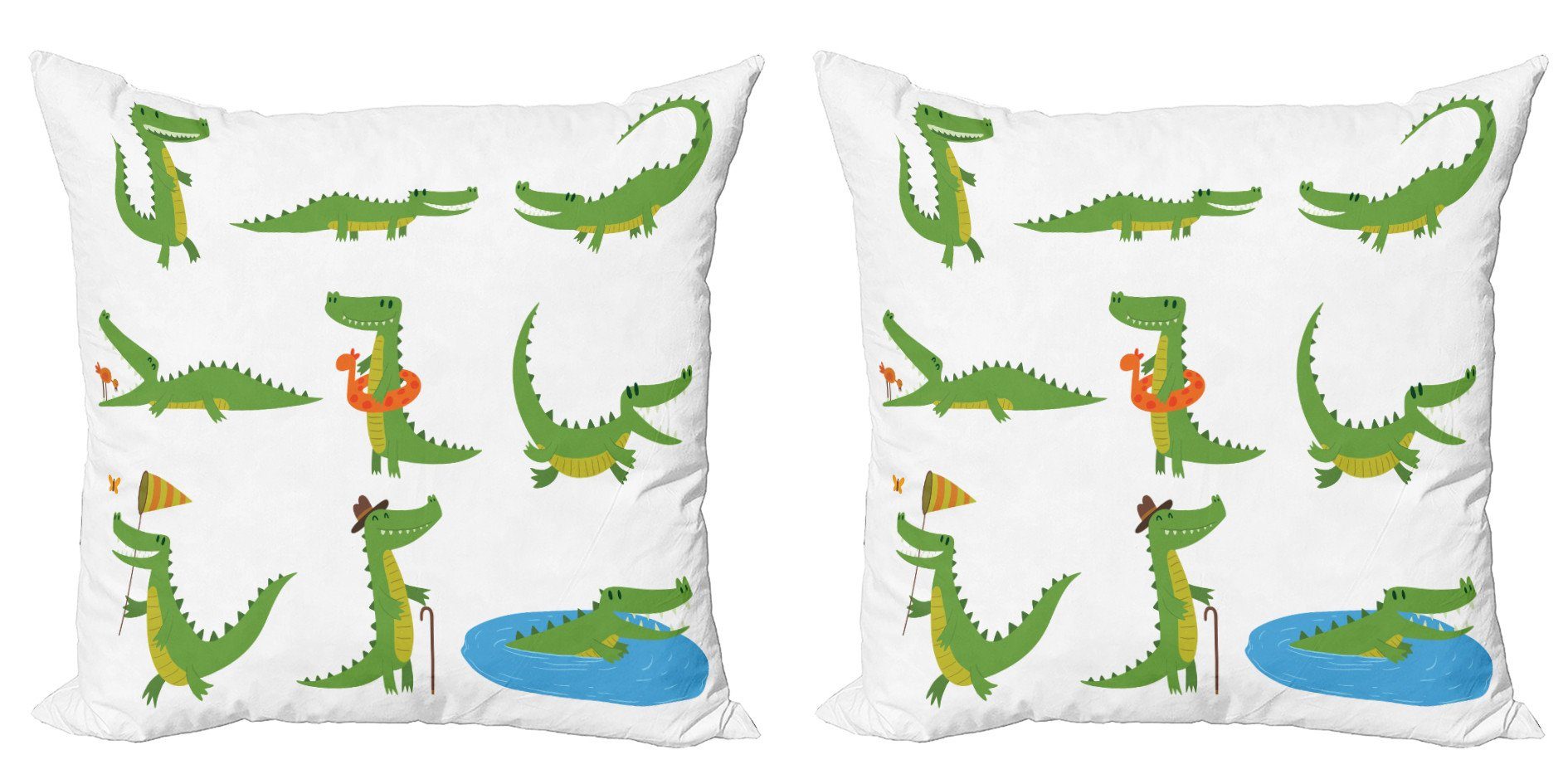 Kissenbezüge Modern Accent (2 Krokodil Cartoon Charaktere Digitaldruck, Glückliche Stück), Doppelseitiger Abakuhaus