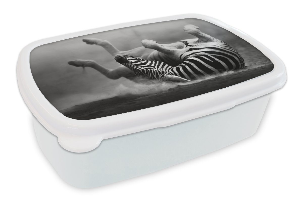 MuchoWow Lunchbox Zebra - Tiere - Schwarz - Weiß, Kunststoff, (2-tlg), Brotbox für Kinder und Erwachsene, Brotdose, für Jungs und Mädchen | Lunchboxen
