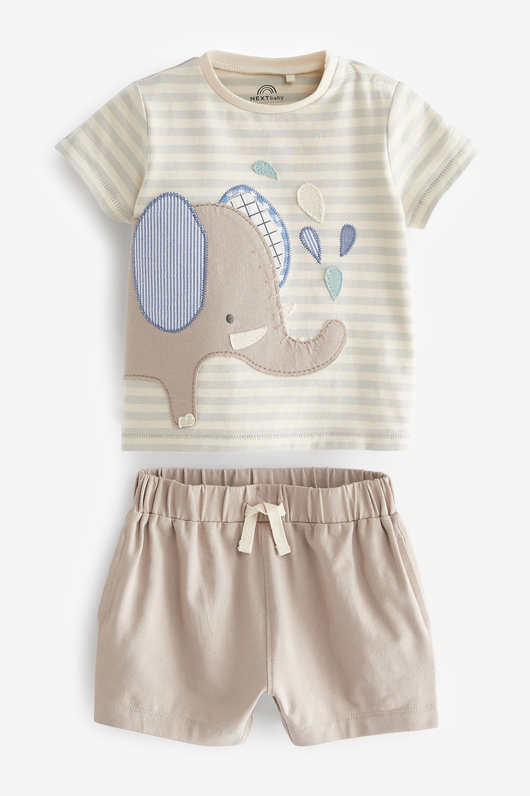 Next T-Shirt & Shorts Natural 2-teiliges Set (2-tlg) Elephant Shorts, und Stone Baby T-Shirts