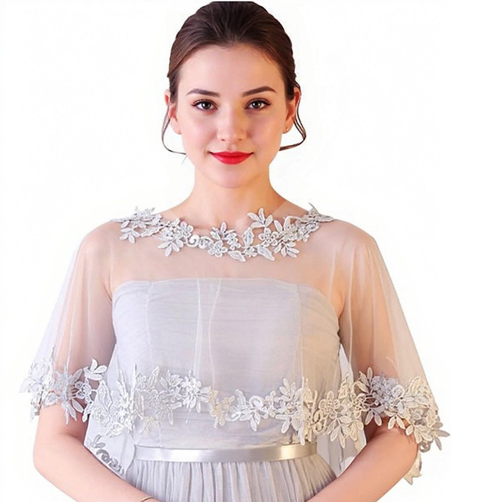 Zaewry Bolero Spitzen-Stola für Damen, transparenter Schal,Hochzeits-Cape Elegante Schulterjacke für Hochzeit, Brautmode & Abendkleid