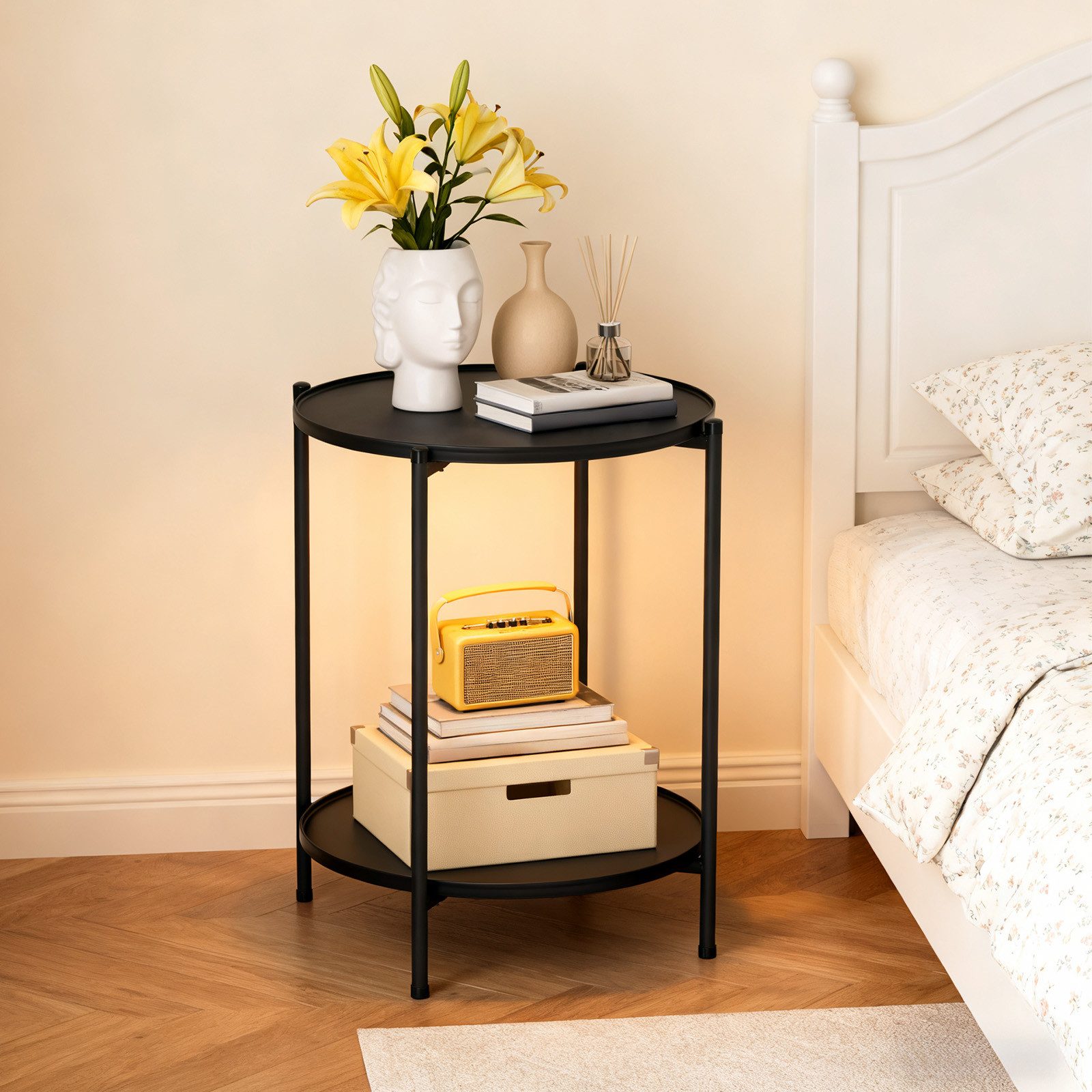 kisidus Beistelltisch Beistelltisch mit 2 Ablagen (rund, Ø 40cm, Couchtisch günstig online kaufen