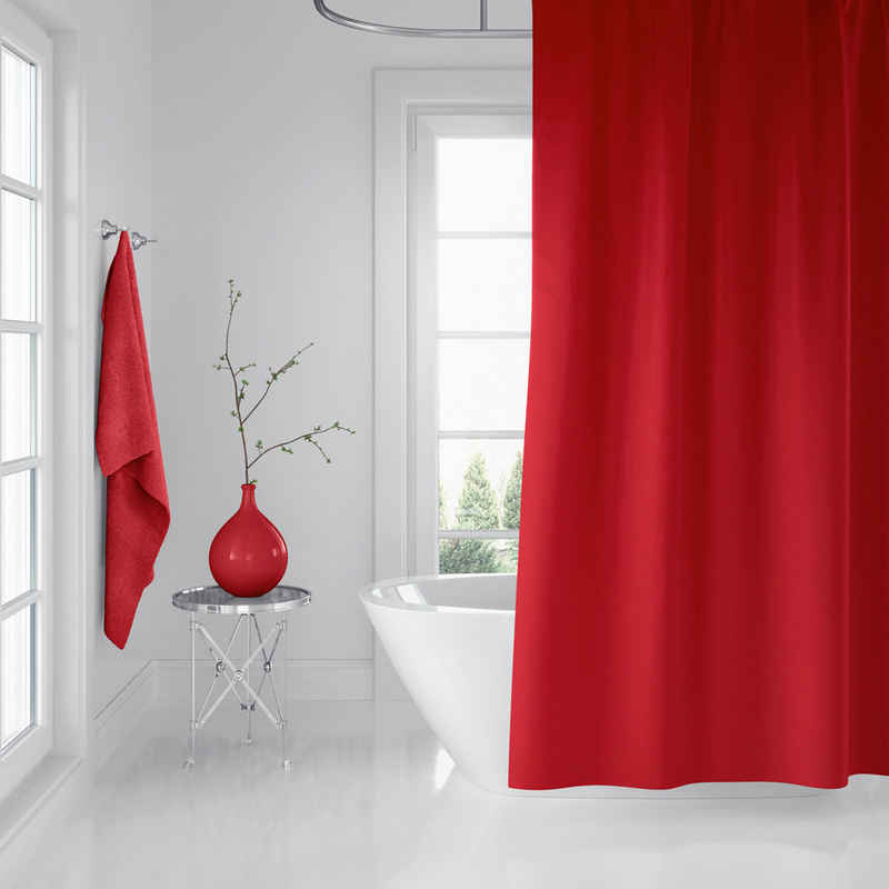 Ekershop Duschvorhang Textil Uni Farben Weiß Schwarz Rot Grau Breite 180 cm für Duschstange (inkl. Ringe), Höhe 200 cm, wasserabweisend, waschbar, bügelbar