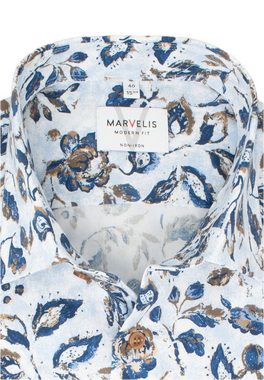 MARVELIS Businesshemd Businesshemd - Modern Fit - Langarm - Muster - Blau