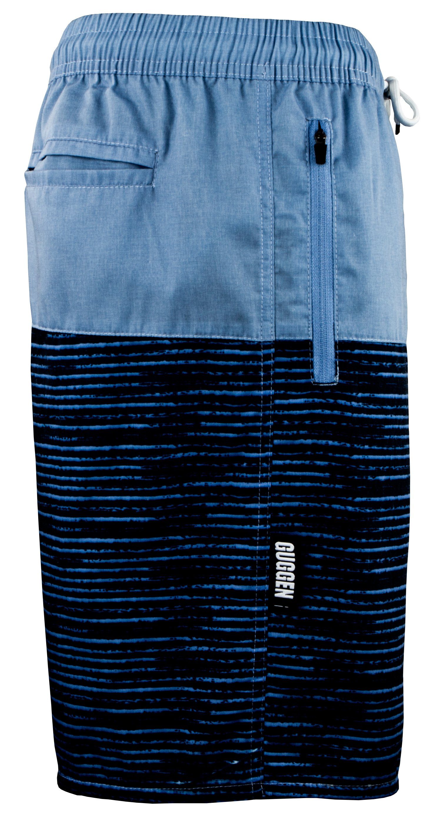 und Blau-Schwarz Reißverschluss Taschen, Herren Mountain Kordelzug Baumwollanteil Badeshorts Schnelltrocknende GUGGEN Badehose mit 1803-4 Badeshorts Badehose