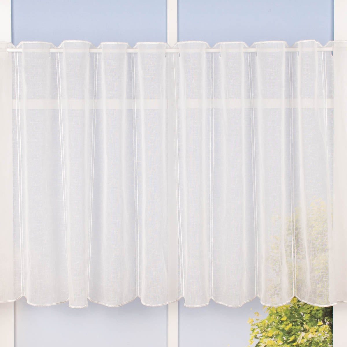 SCHÖNER LEBEN. Vorhang Bistrogardine Meterware Panneaux Scheibengardine nähfrei wollweiß 60cm, leicht perforiert, Stickerei/Stickstoff, bestickt,pflegeleicht