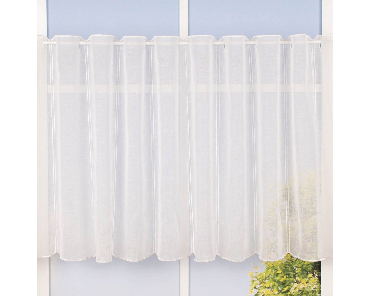SCHÖNER LEBEN. Vorhang Bistrogardine Meterware Panneaux Scheibengardine nähfrei wollweiß 60cm, leicht perforiert, Stickerei/Stickstoff, bestickt,pflegeleicht