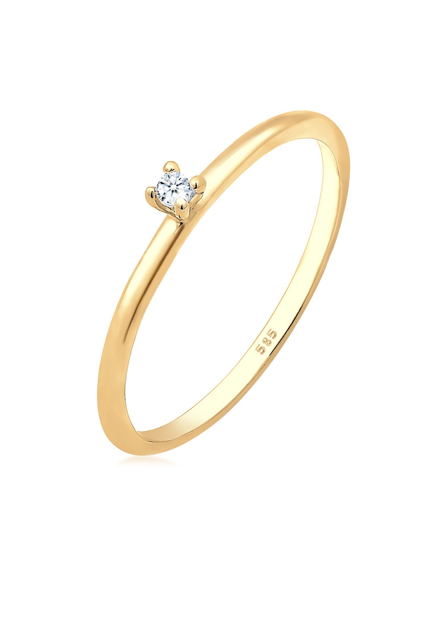 Elli DIAMONDS Diamantring Verlobung Solitär Diamant (0.015 ct) 585 Gelbgold, Verlobungsring
