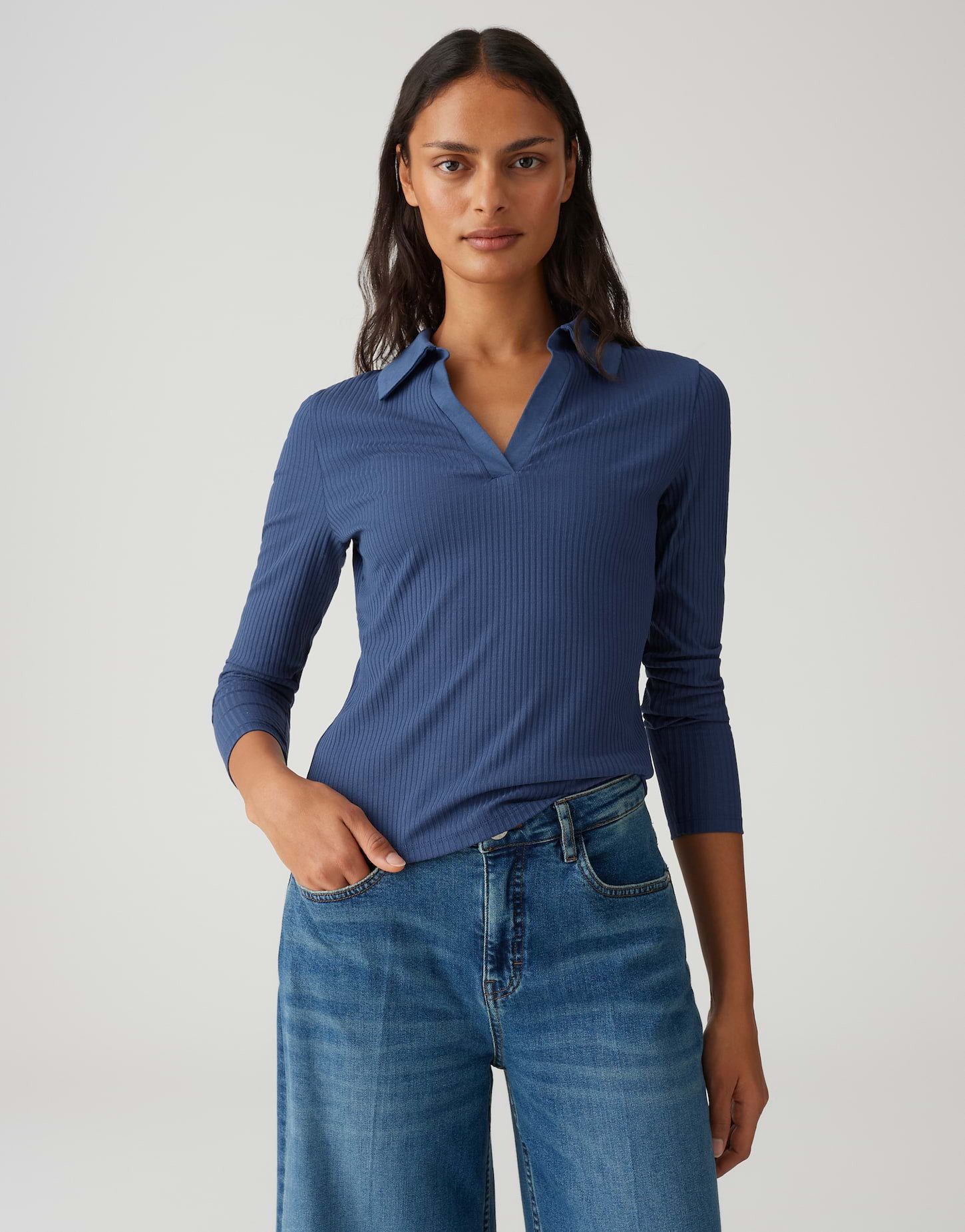 OPUS Langarm-Poloshirt Seti aus ECOVERO™ Viskose Mix Slim Fit schmale Passf günstig online kaufen