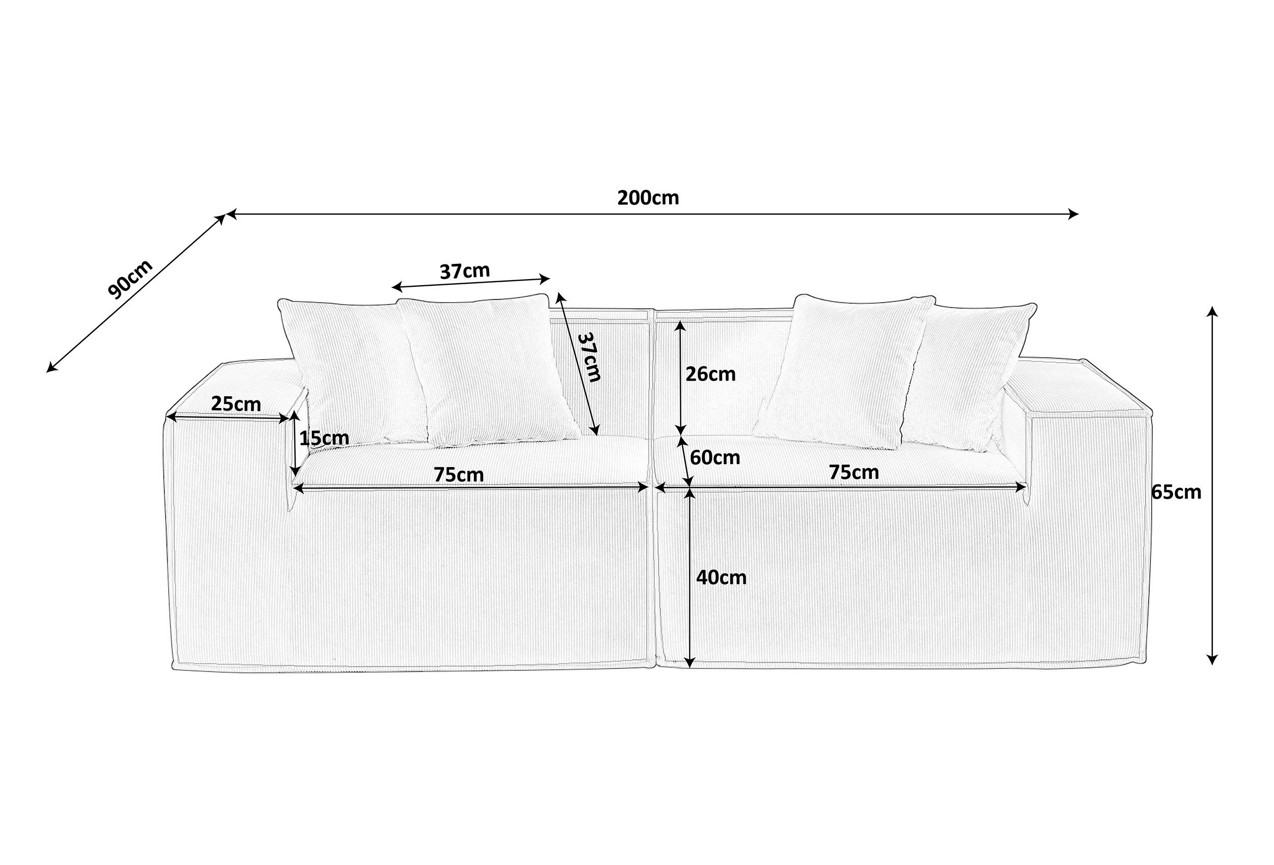 Fanttik 2-Sitzer Schaumstoff Sofa B/T/H: 200/90/65 günstig online kaufen