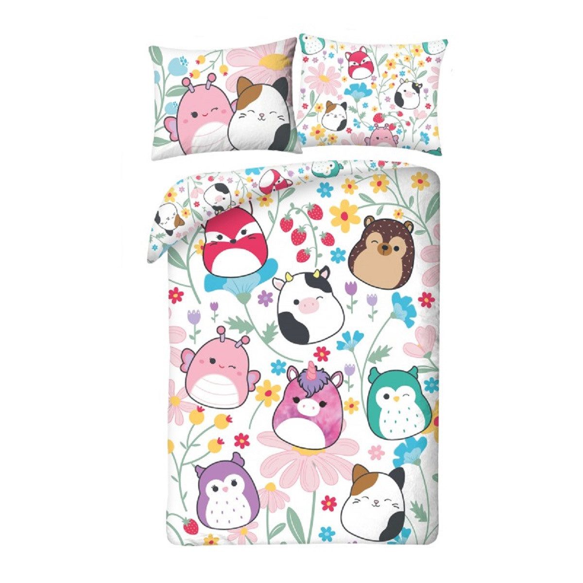 Squishmallows Bettwäsche Set aus Mikrofaser 140 × 200 cm mit 70 × 90 cm Kissenbezug, Mikrofaser, 2 teilig