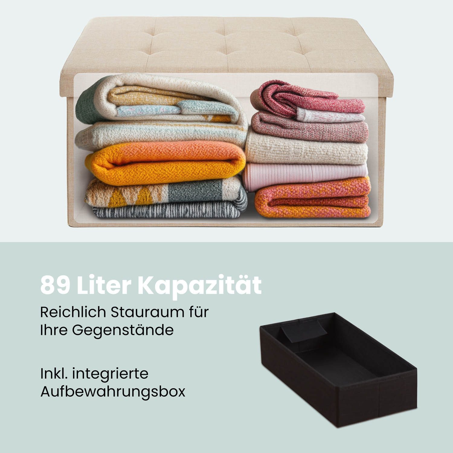 Blumtal Sitztruhe Sitzbank mit Stauraum + Aufbewahrungsboxen bei M & L - Polsterhocker, faltbar, nutzbar als Sitzhocker, Spielzeugtruhe, Fußhocker