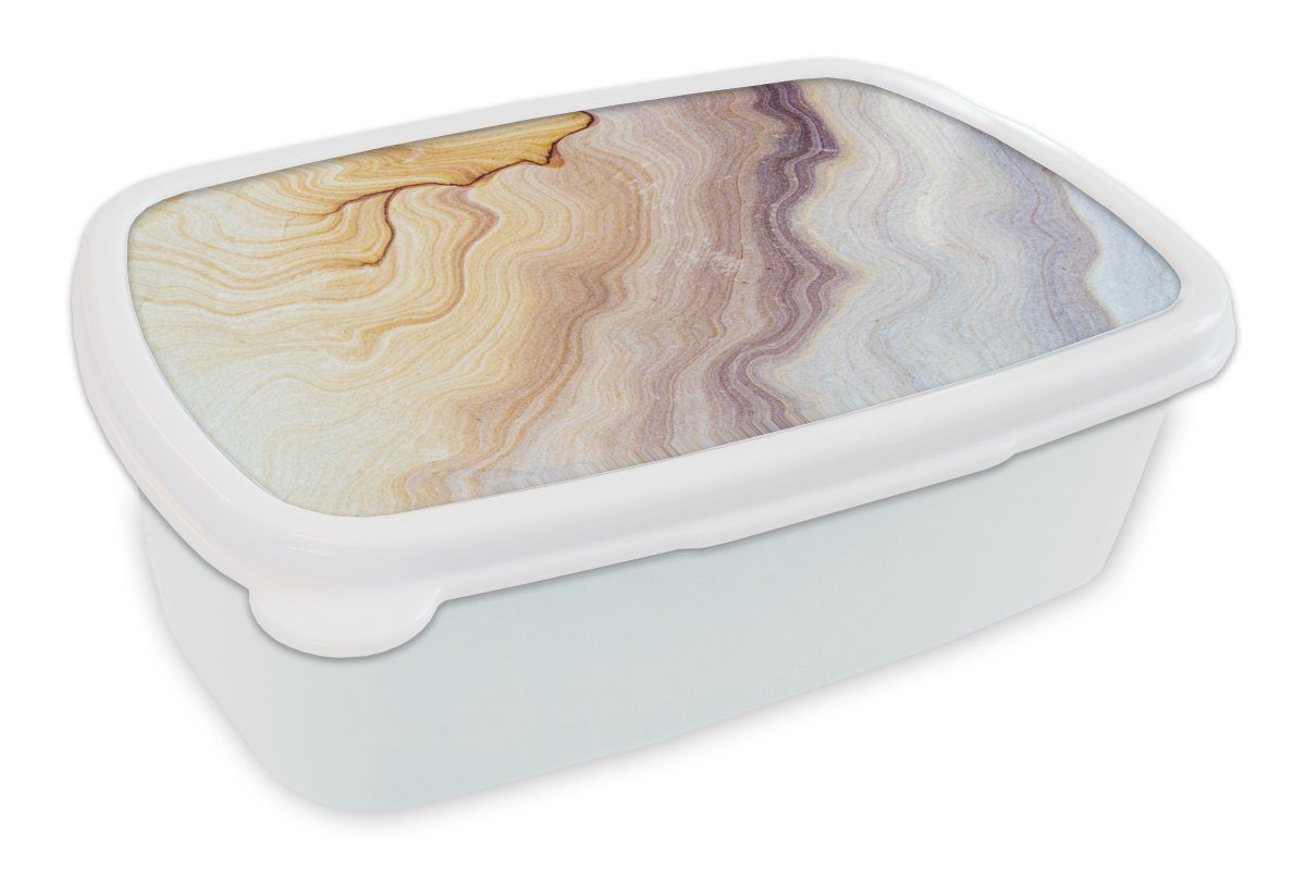 MuchoWow Lunchbox Marmor - Textur - Sandstein - Gold - Marmoroptik, Kunststoff, (2-tlg), Brotbox für Kinder und Erwachsene, Brotdose, für Jungs und Mädchen weiß