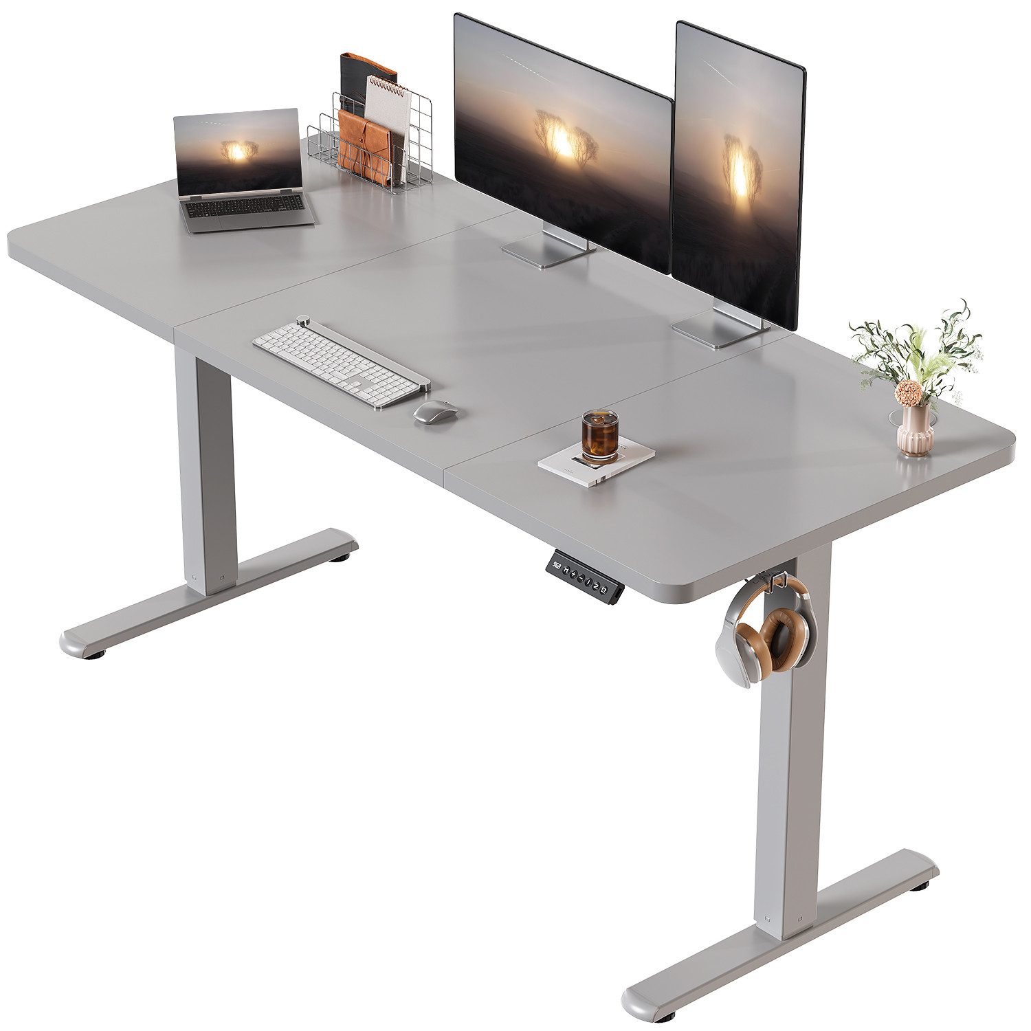 HOMALL Schreibtisch Schreibtisch Höhenverstellbarer mit Gedächtnis und Sitzerinnerung (2-lagige Hohenverstellung mit sitzender Erinnerungsfunktion und USB-Ladeanschluss)