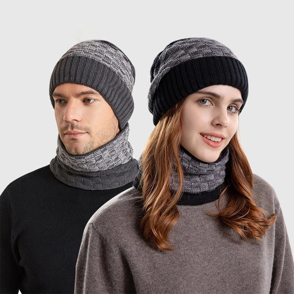 GLIESE Mütze & Mützen- Schal Schalset, und und warm, Geschenk grau Winter, modisch