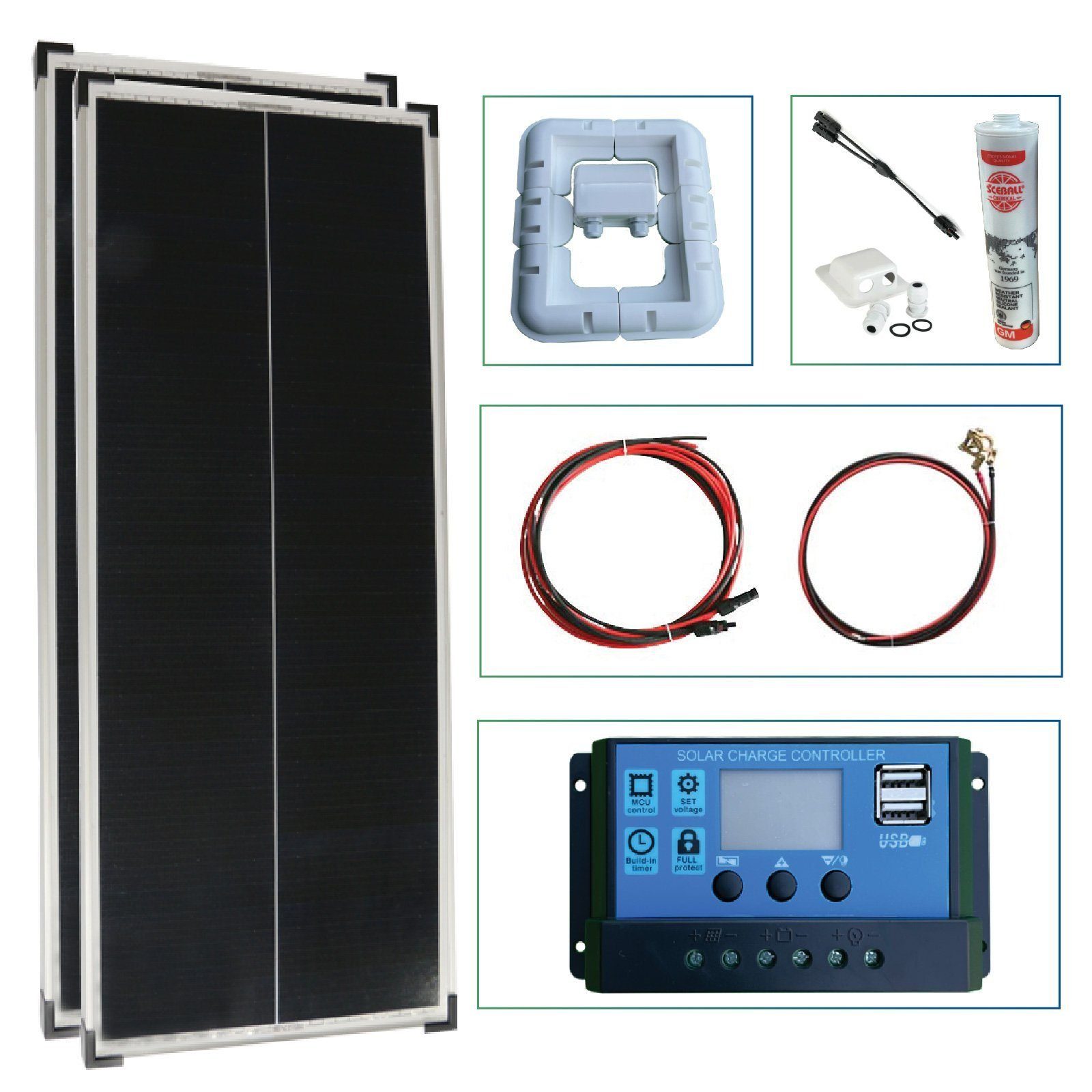 Campergold Solarmodul 200 W Monokristallin Solaranlage Komplettpaket für Wohnmobil, Camper