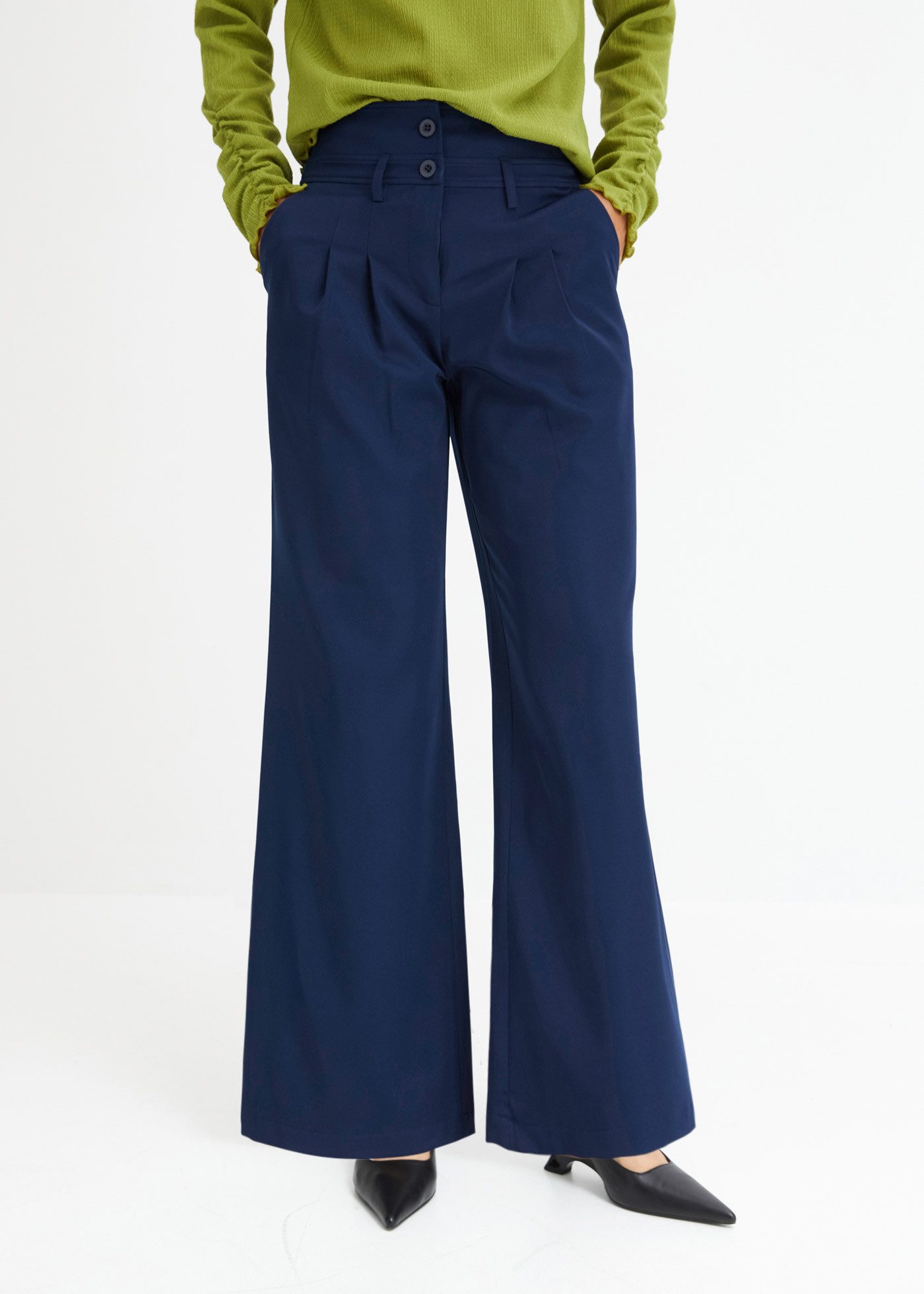 bonprix Stoffhose aus Polyester und Elasthan, hohes Bunddesign, Slim Fit Passform
