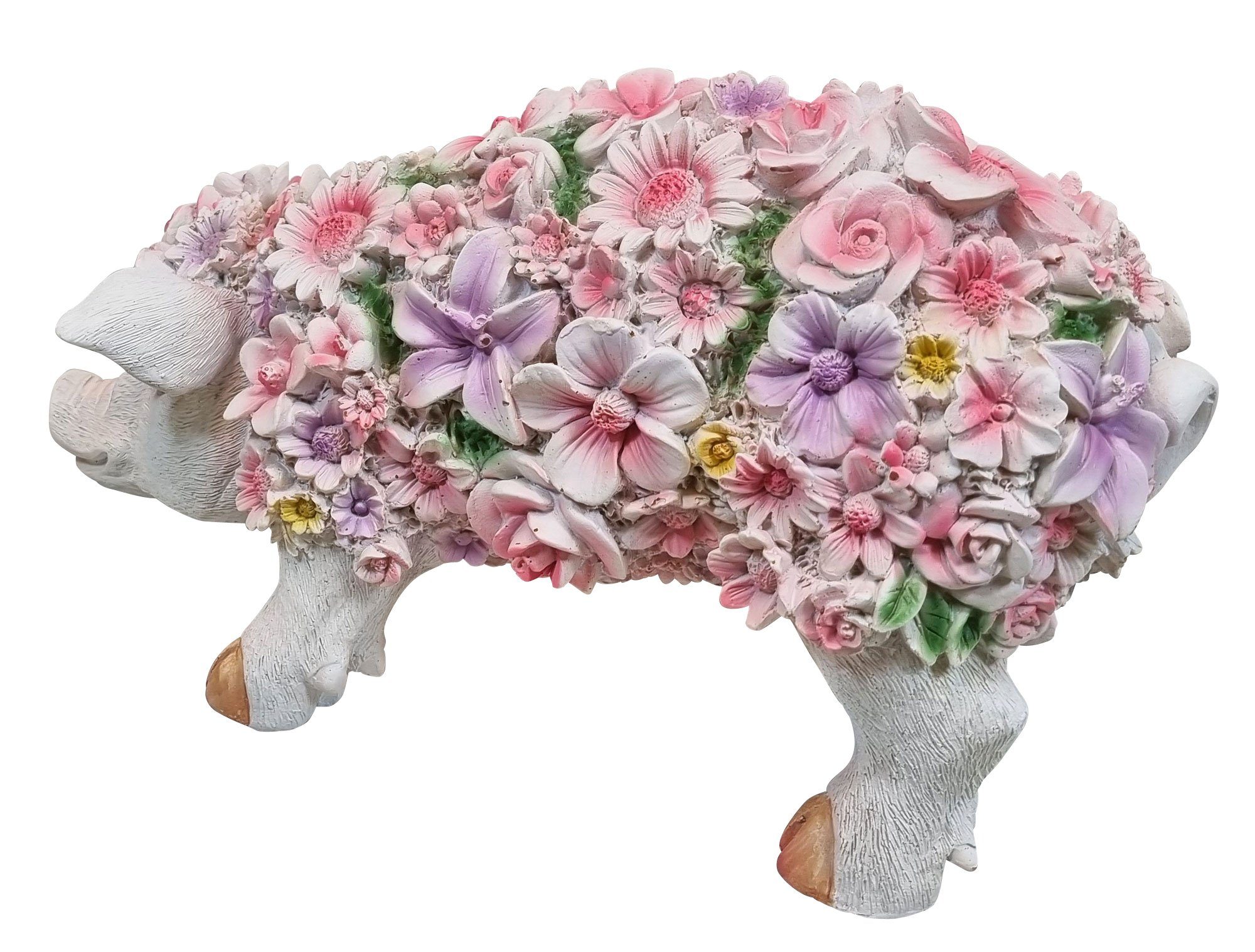 Fachhandel Plus Gartenfigur Schweinchen Blumen, (1 stehend St), mit lustige handbemalt, Tierfigur