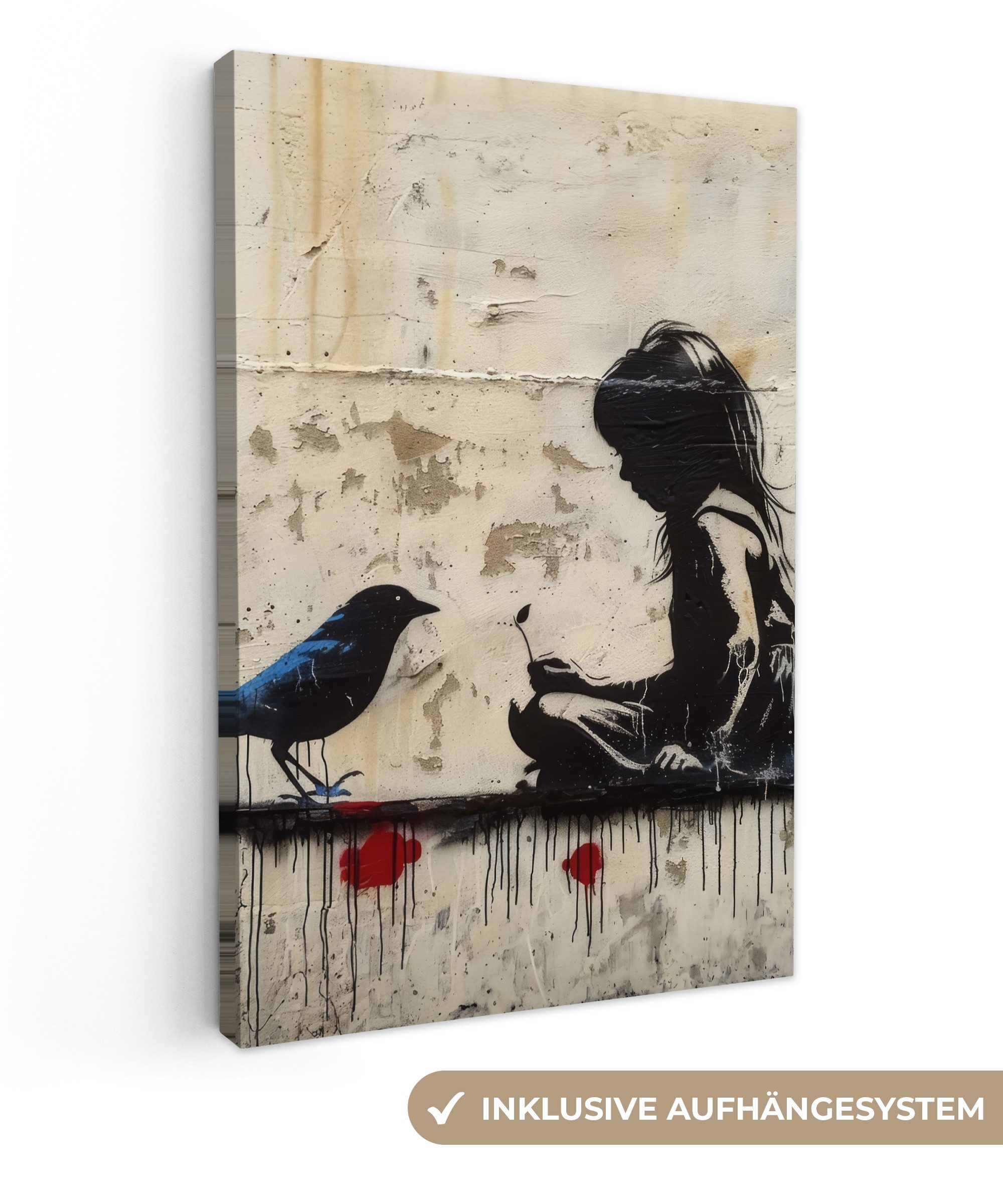 OneMillionCanvasses® Leinwandbild Mädchen - Straßenkunst - Vogel - Abstrakt günstig online kaufen