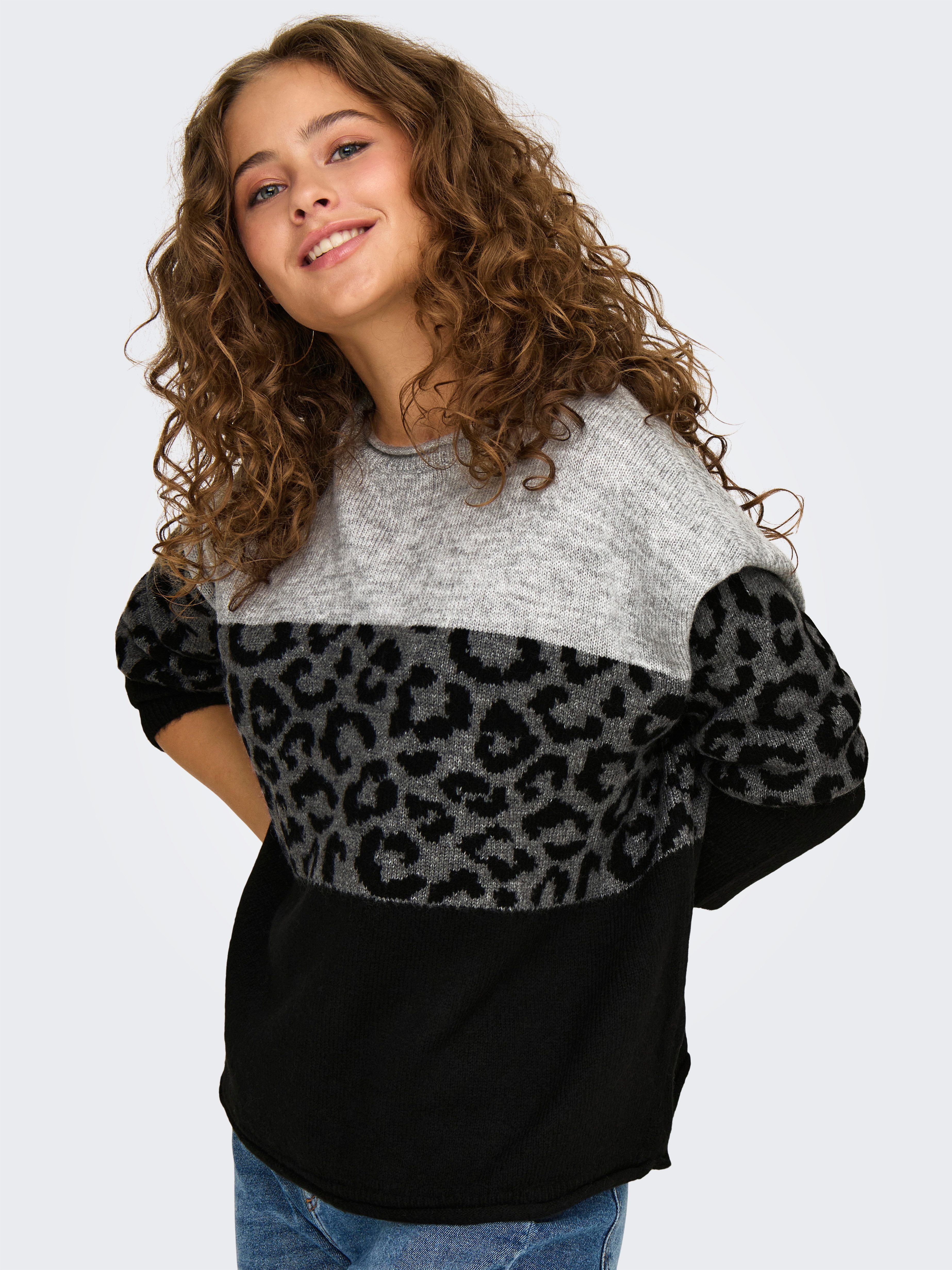 ONLY Rundhalspullover ONLJADE ANIMAL LS O-NECK NOOS KNT Kunstfaser, regular fit