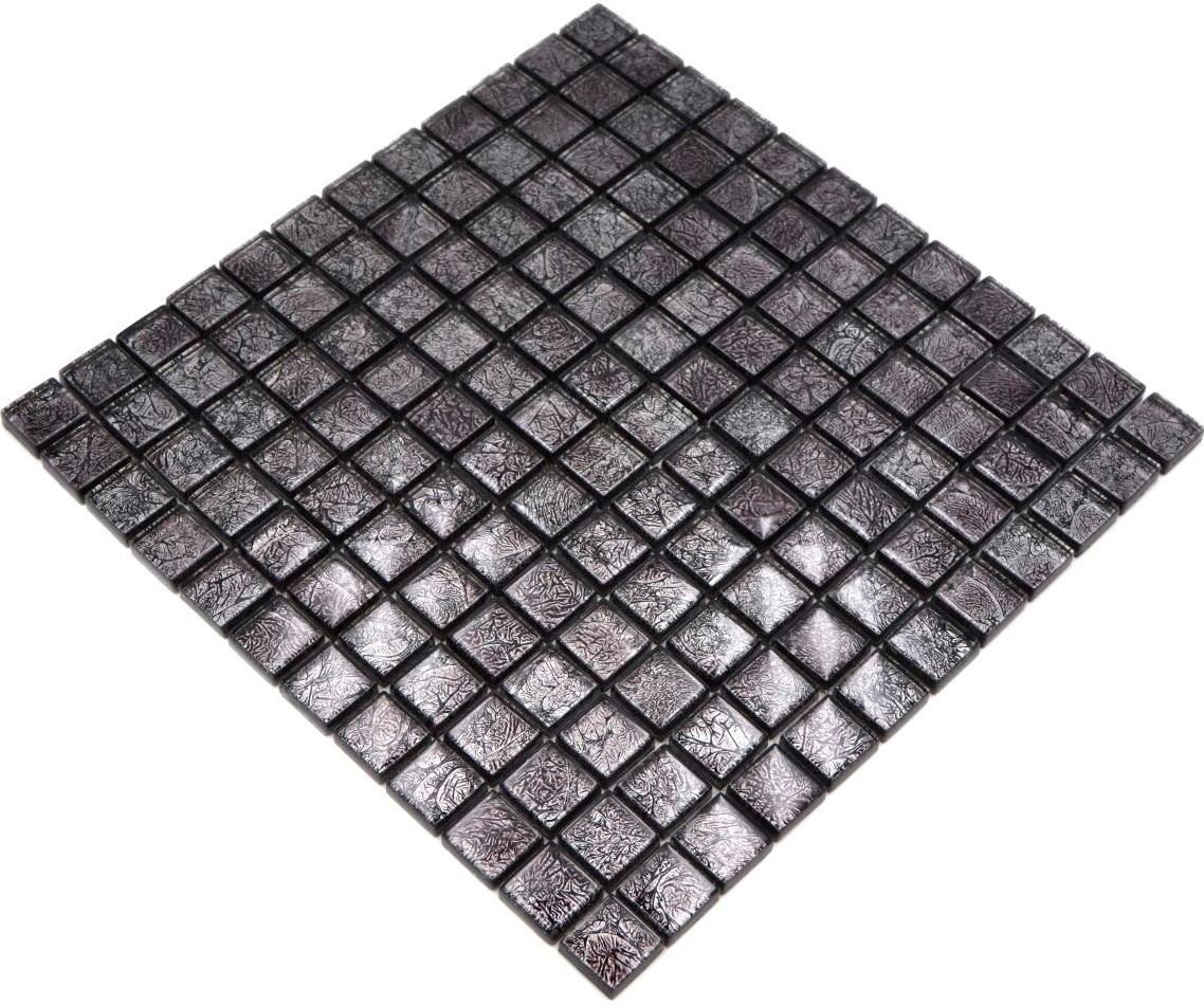 Mosani Glasmosaik silber schwarz Optik anthrazit Metall Mosaikfliese Mosaikfliesen