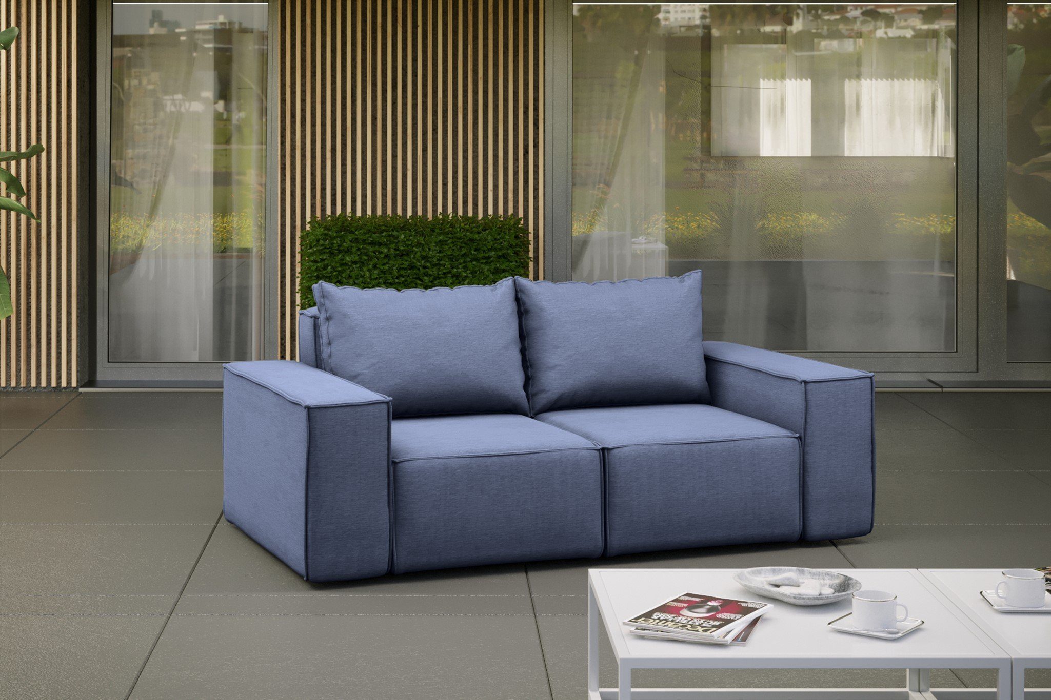 Loungesofa Möbel 2-Sitzer Gartenmöbel Sofa Stoff wetterfester Blau Fun NXL GARDENT,