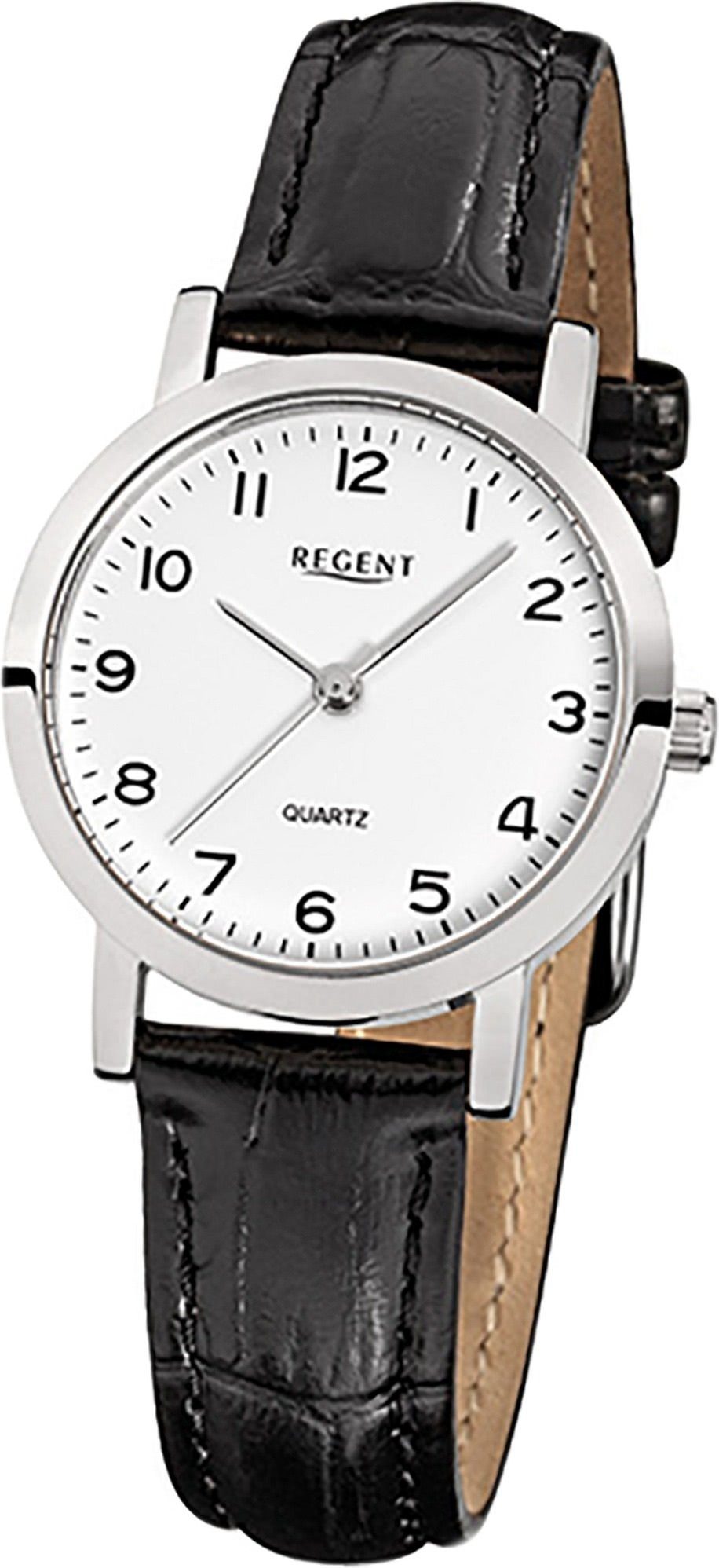 Regent Quarzuhr Regent Leder Damen Uhr F-936 Quarzuhr, Damenuhr mit Lederarmband, rundes Gehäuse, klein (ca. 28mm), Elegant-S