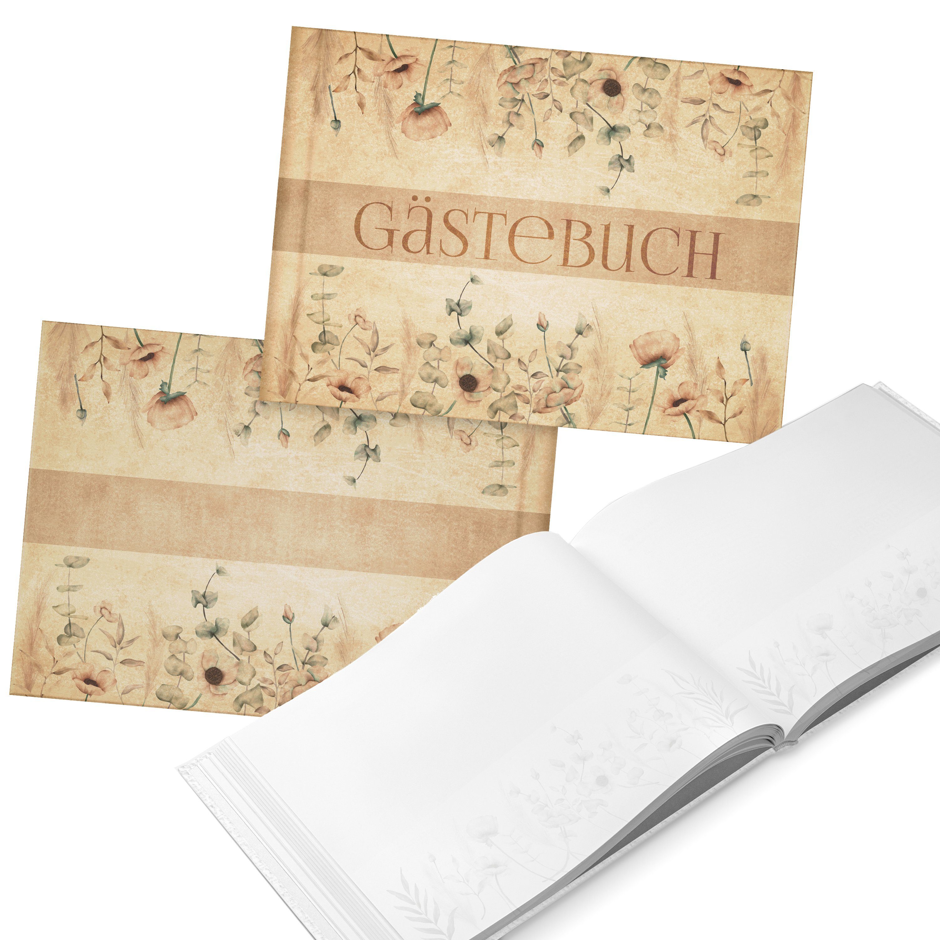 A4 beige vintage Gästebuch Logbuch-Verlag boho quer DIN floral Tagebuch