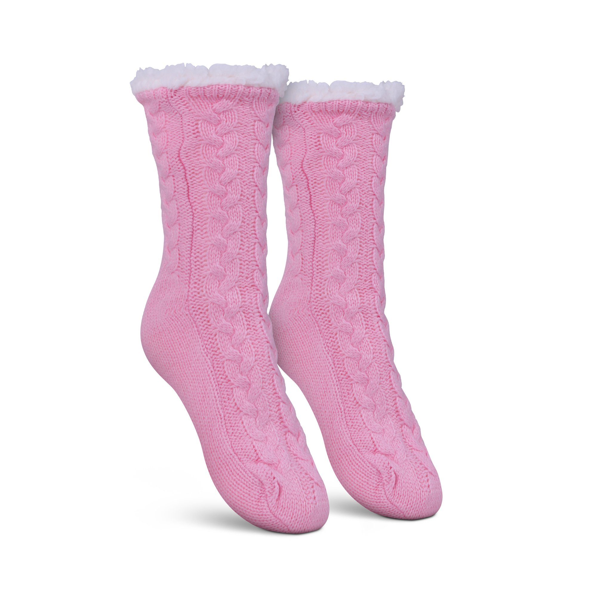 Bestlivings Haussocken Kuschelsocken "Zopfmuster" (1-Paar) Hüttensocken ABS / Teddyfutter - Norweger Socken Stoppersocken Rosa