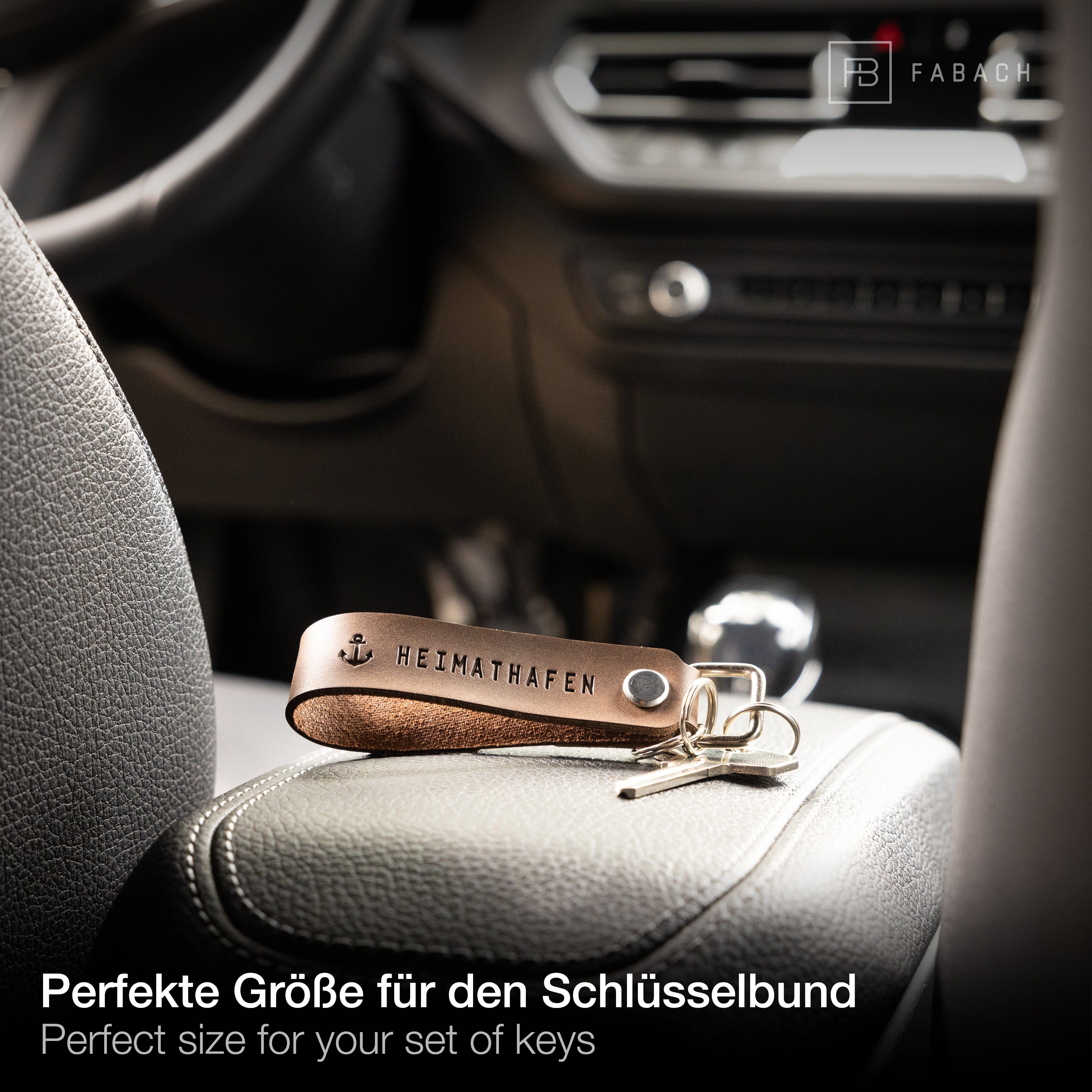 FABACH Schlüsselanhänger Leder Anhänger mit wechselbarem Schlüsselring - Gravur "Heimathafen"