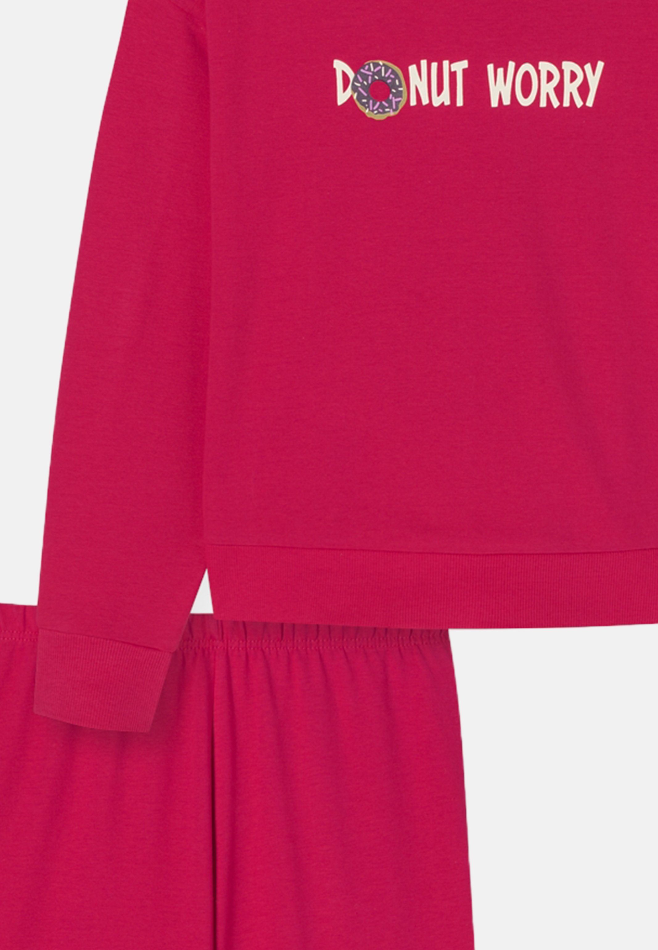 Organic Pink (Set, Cotton Pyjama Schiesser Langarmshirt Schlafanzug mit - Brust-Print Nightwear - 2 tlg) Baumwolle