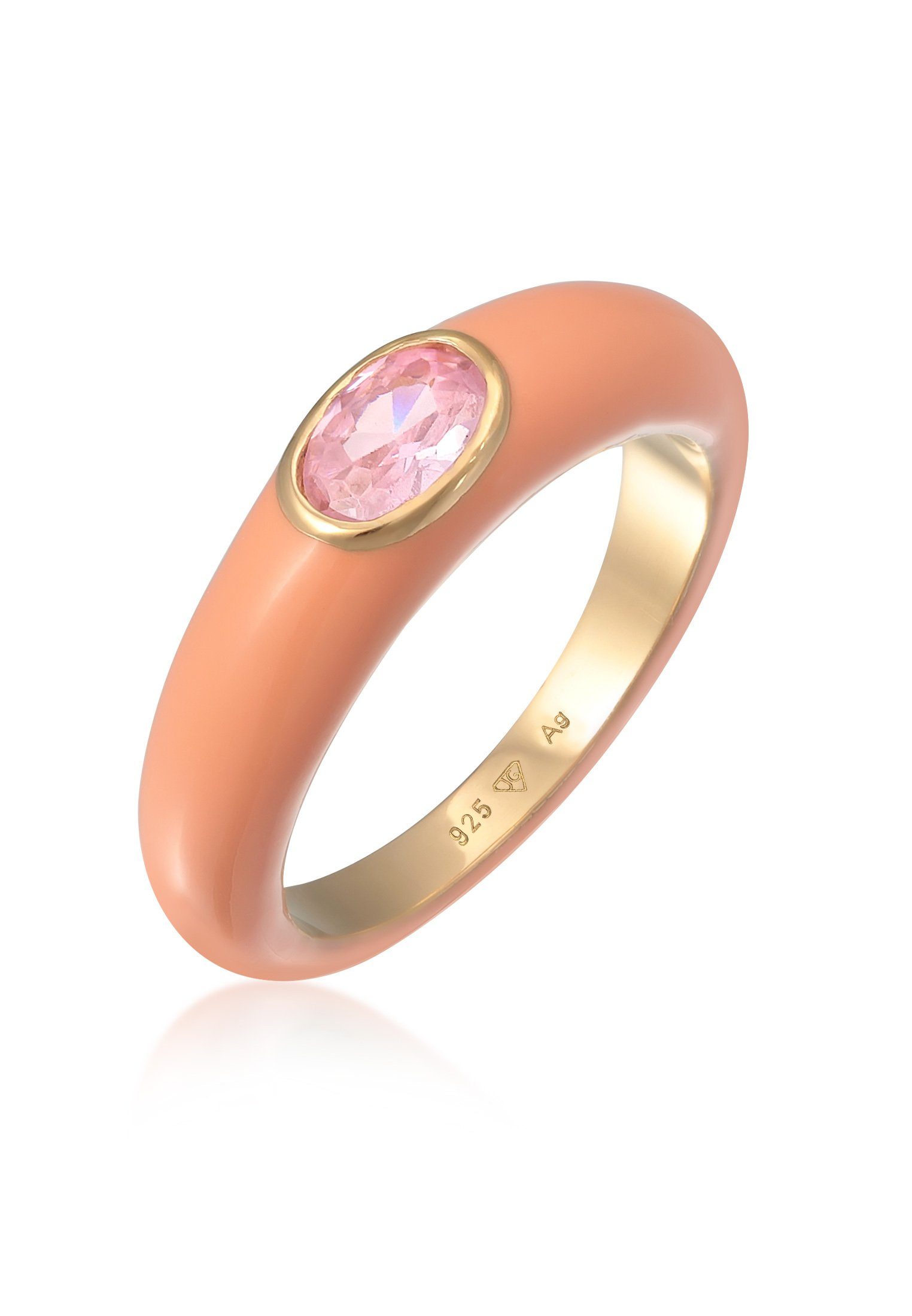 Fingerring Zirkonia Oval Solitär Emaille 925 Silber