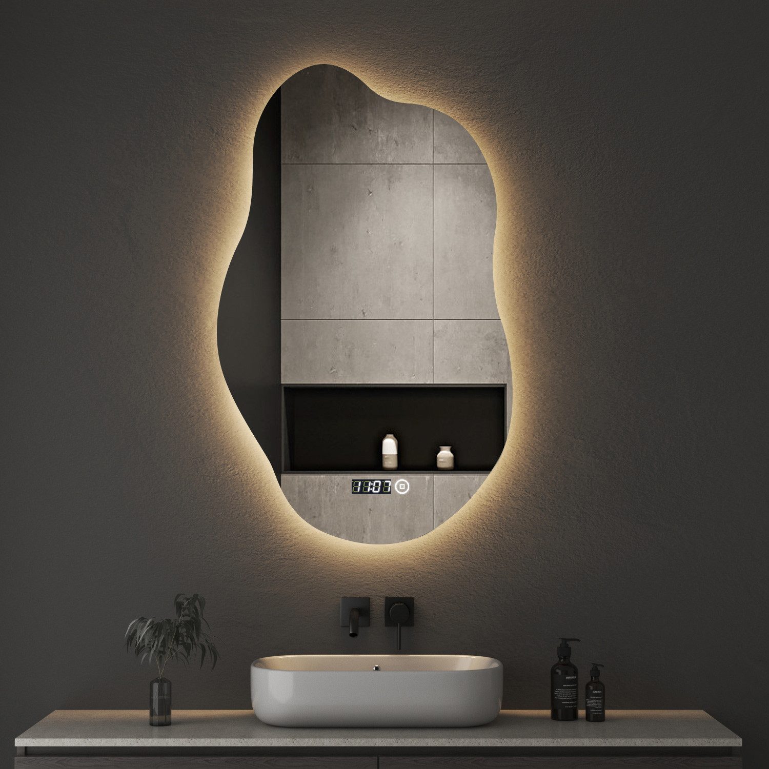 WDWRITTI Badspiegel Led 50x70 80x60 100x60 Touch Uhr dimmbar Spiegel Bad mi günstig online kaufen