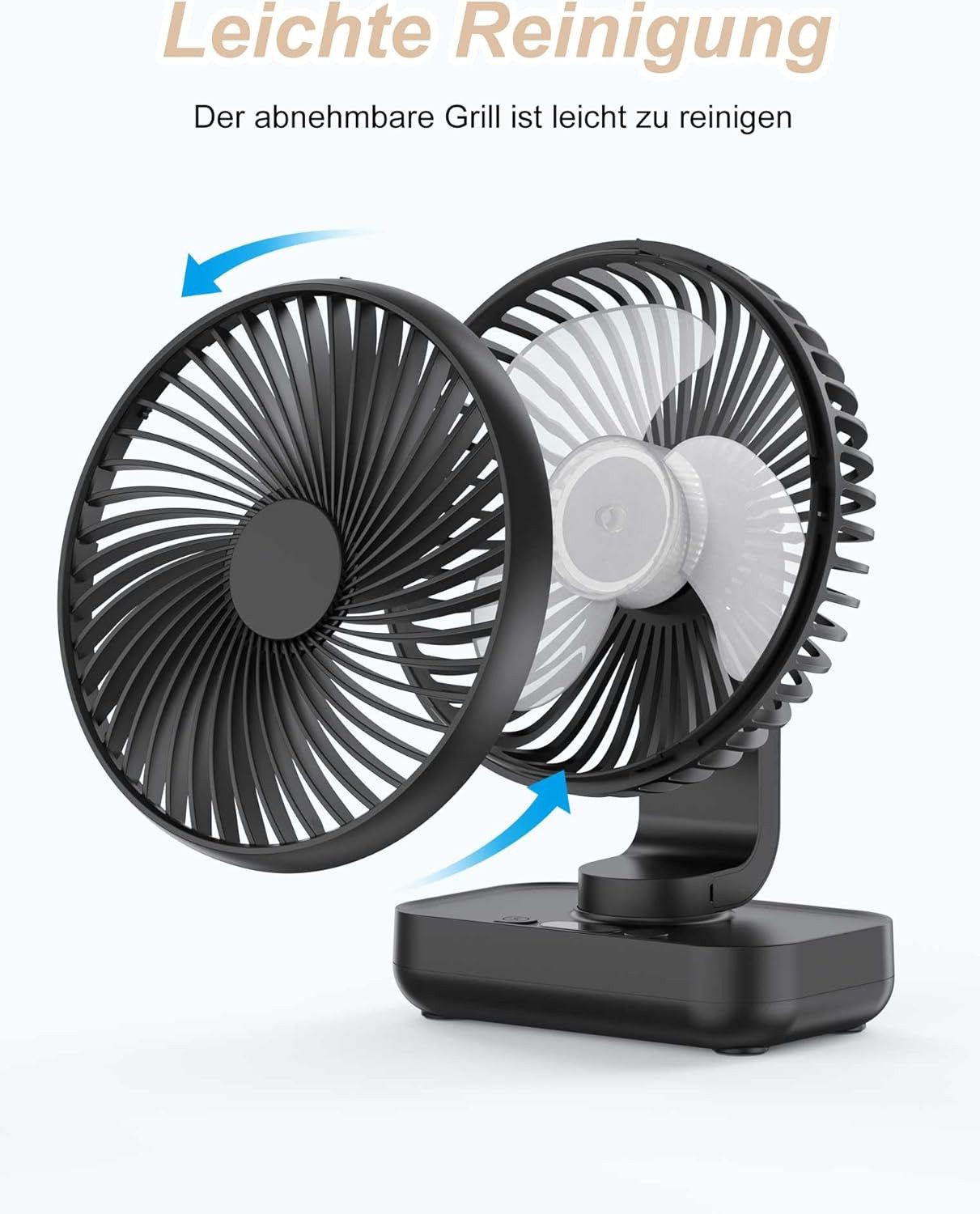 FELIXLEO Akku-Ventilator Tischventilator Leise USB Akku 4000mAh Oszillierend 4 Stufen – Bild 5 von 5