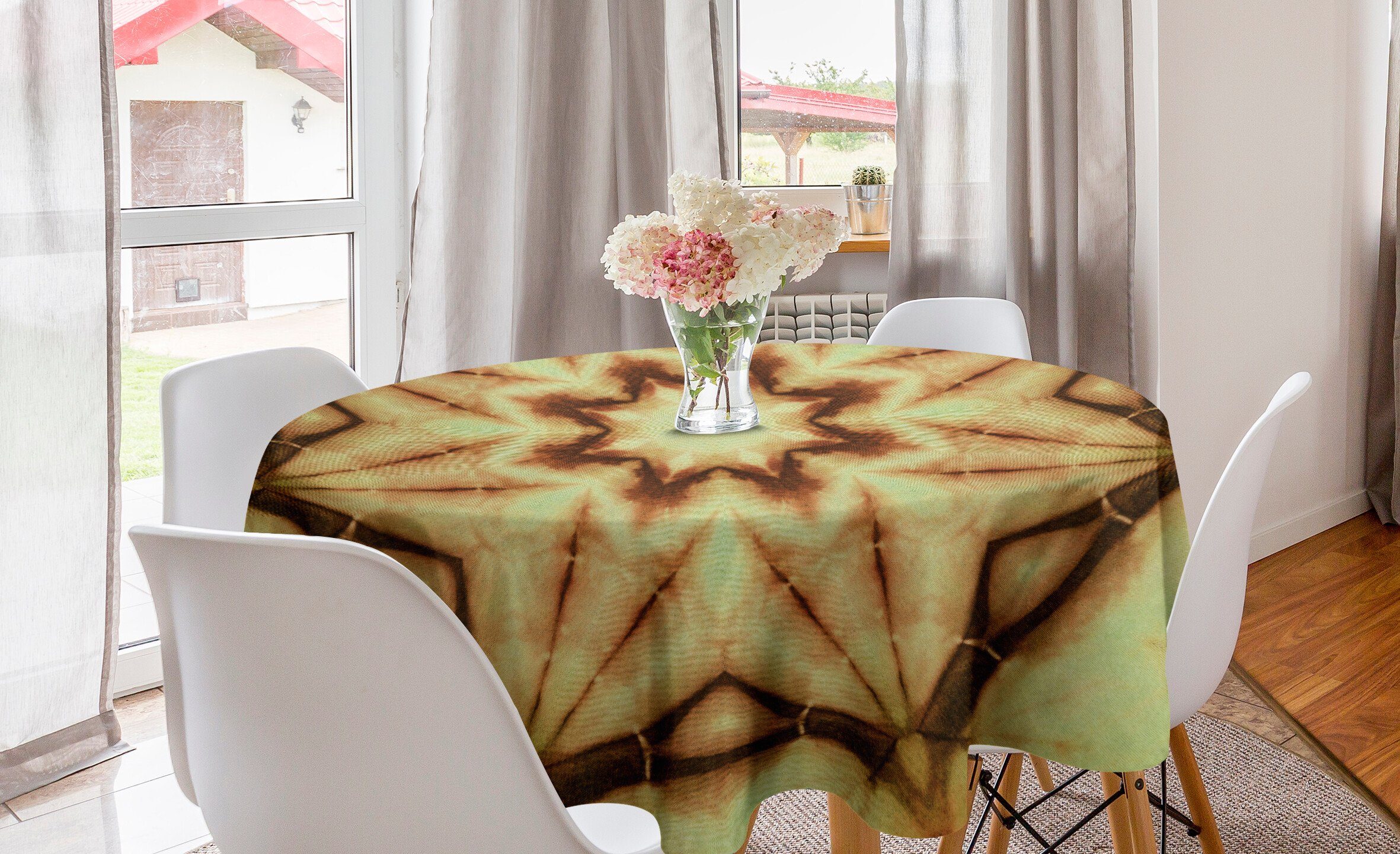 Abakuhaus Tischdecke Kreis Tischdecke Abdeckung für Esszimmer Küche Dekoration, Braun Mandala Grunge Ethnic | Tischdecken