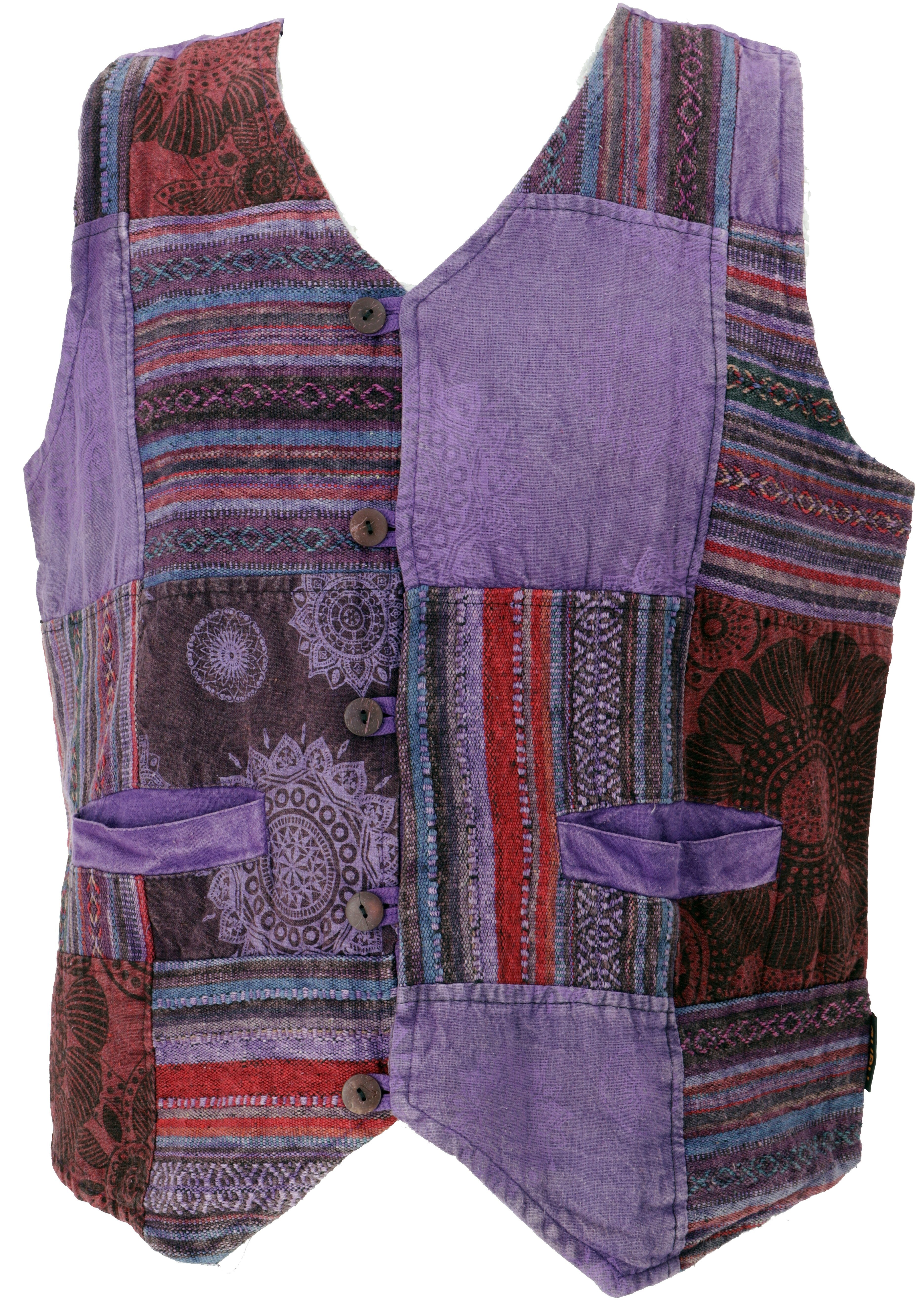 Guru-Shop Strickjacke Goaweste, Psytrance Patchwork Herren Weste - lila alt günstig online kaufen