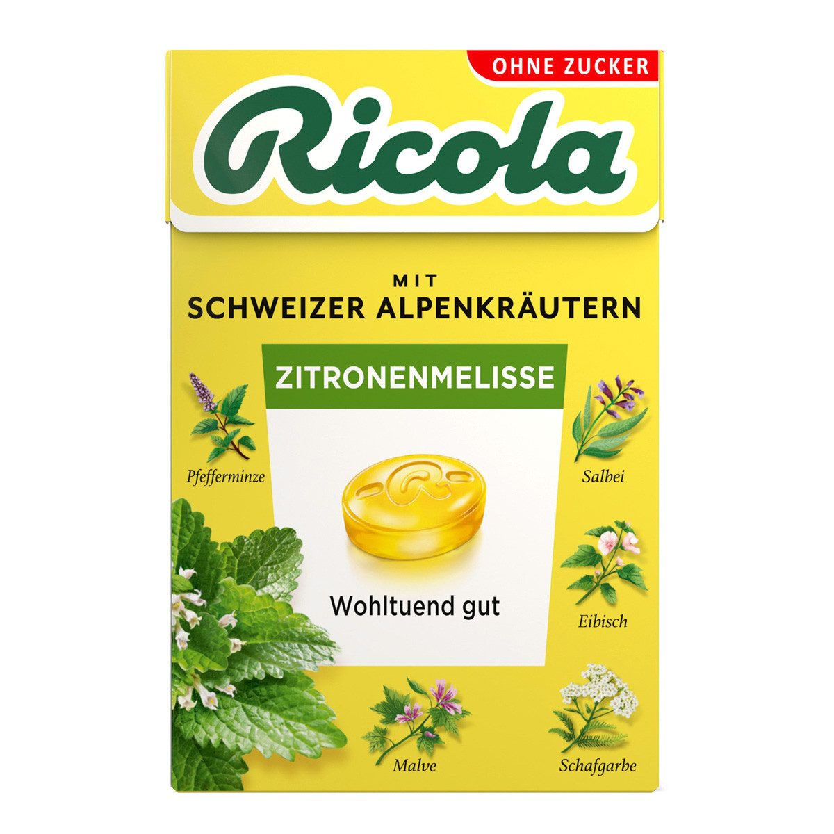 RICOLA Süßigkeit, Ricola Zitronenmelisse ohne Zucker im Böxli erfrischend fruchtig 50g