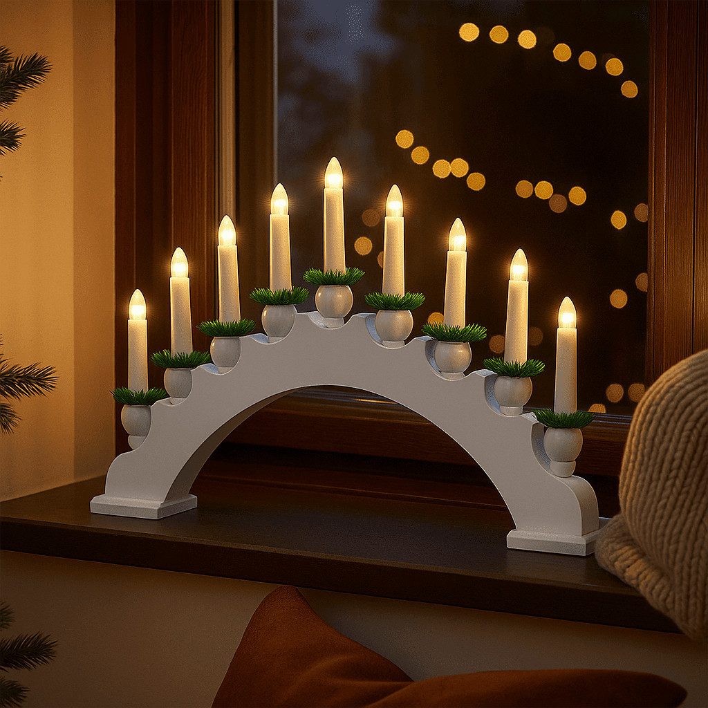 Top Christmas LED Lichterbogen Lichterbogen aus Holz mit 10 LED Kerzen in E günstig online kaufen