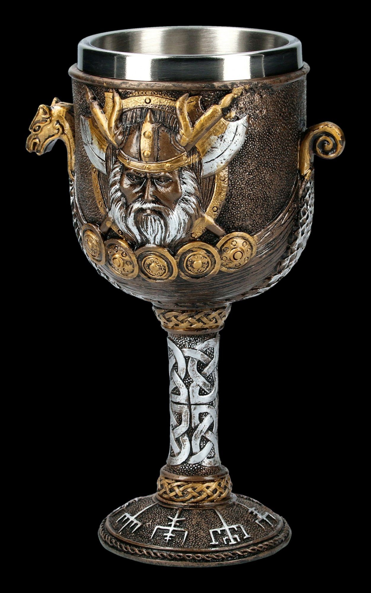 Figuren Shop GmbH Becher Kelch - Wikinger mit Schiff - Fantasy Götter Deko, Kunststein (Polyresin), Edelstahl – Bild 3 von 5