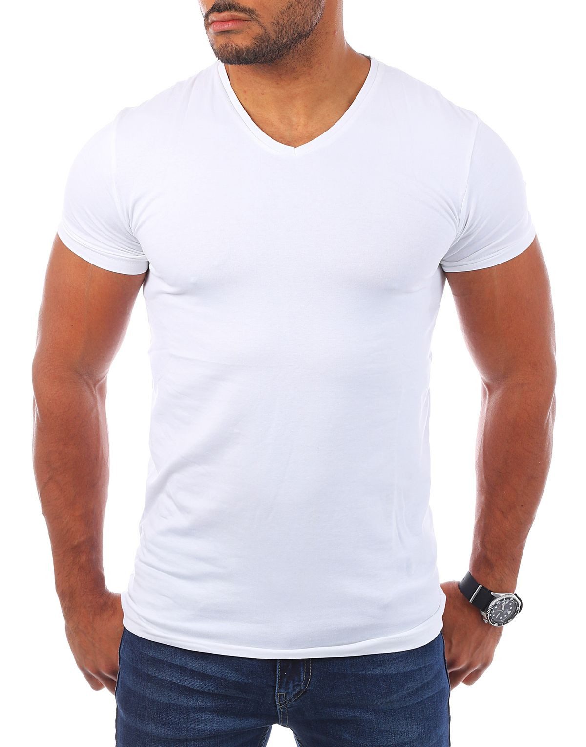Young & Rich T-Shirt Herren Uni Basic V-neck V-Ausschnitt Unterziehshirt 1700 V-Ausschnitt unifarben kurzarm slim fit