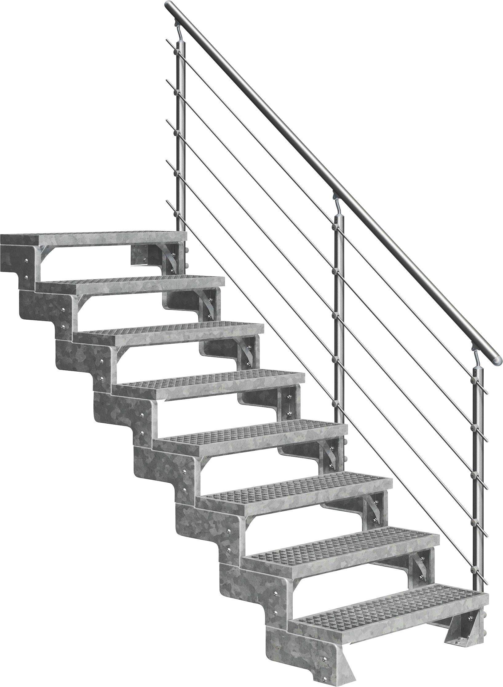 176 offen, Alu/Metall/ES Stufen Dolle Gitterrost-Stufen, 8 Außentreppe Gardentop, inkl. cm, Geschosshöhen für bis einseitigem