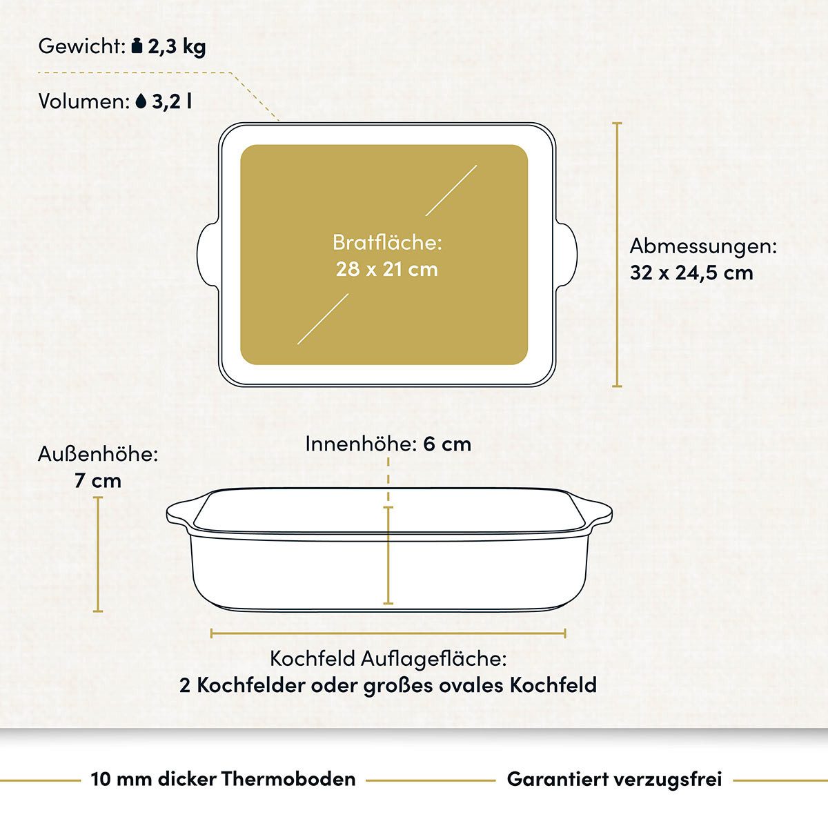 Hoffmann Germany Bräter Aluguss Bratreine eckig 32x25 cm – Made in Germany, Aluguss (1-tlg., 1x Bratreine 32x25 cm), Bratreine, Antihaft, backofenfest bis 250°C, eckig, Induktion