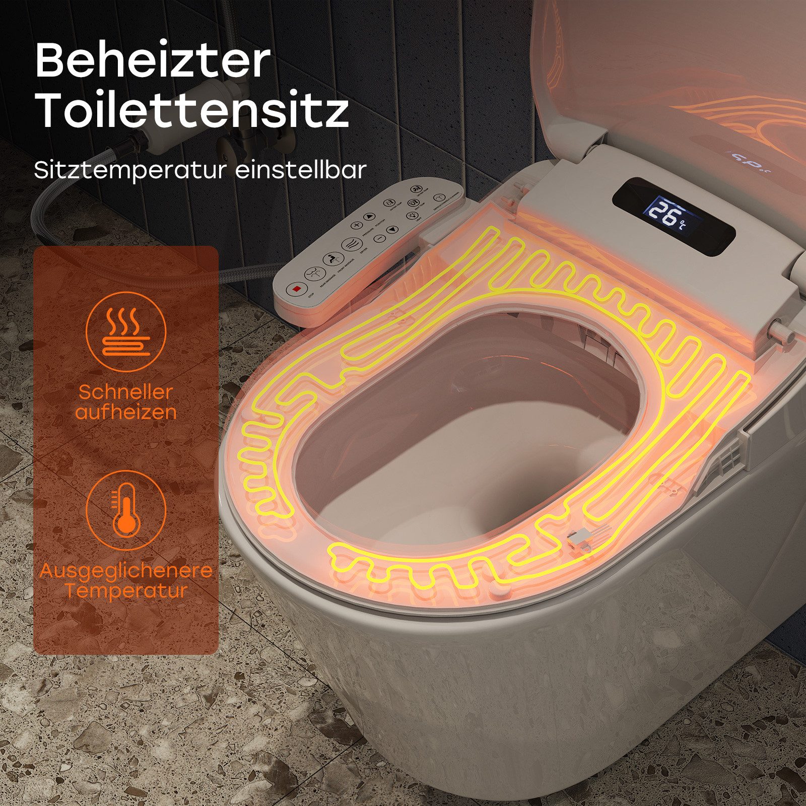 HOROW Dusch-WC-Sitz Smart Toilettensitz WC Bidet mit Düse, Elektrischer Dusch WC Sitz (WC Sitz, Toilettensitz), Absenkautomatik, zurReinigung abnehmbar – Bild 5 von 5