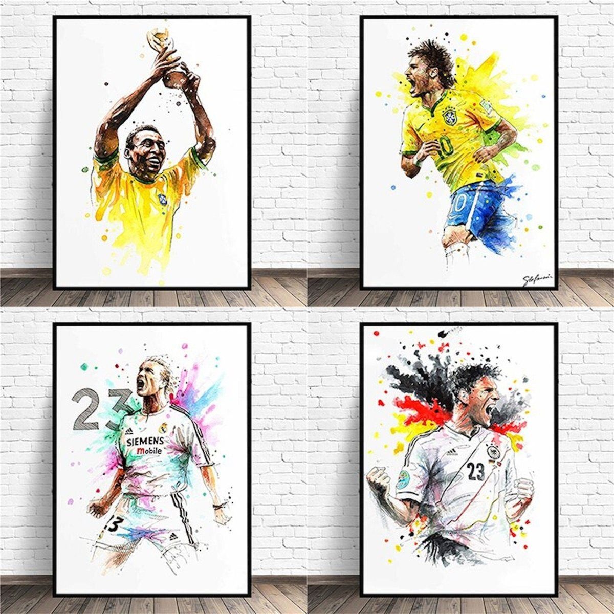 JUSTGOODMOOD Poster Fußball Weltmeister Pokal Pele Ronaldo Neymar Jr Messi als Deko Print, 7 (1 St)