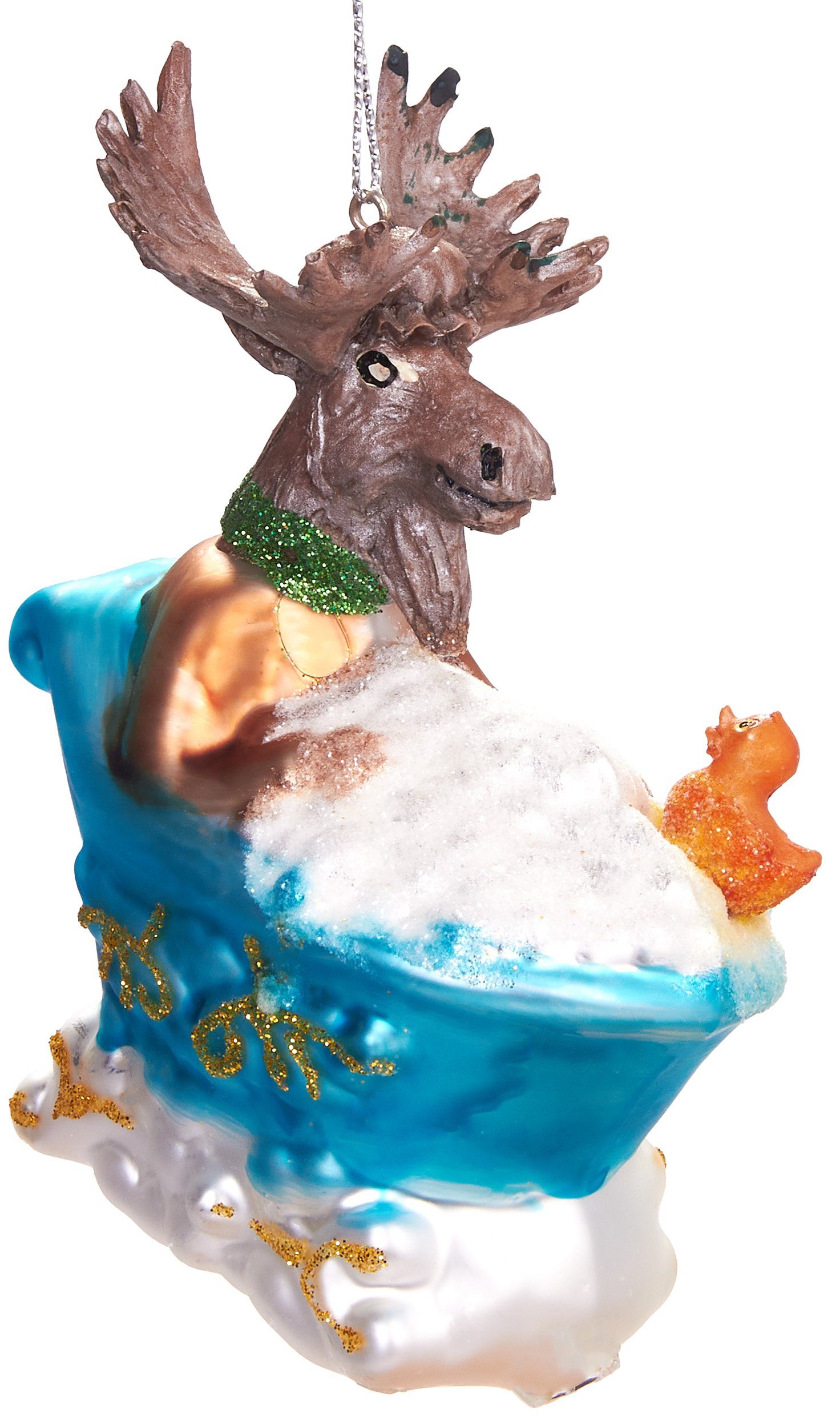 BRUBAKER Christbaumschmuck Unikat, lustige Badewanne, aus in cm Glas, Elch - Baumkugel amüsanter mundgeblasenes Weihnachtskugel 10 Handbemalte Weihnachtsanhänger