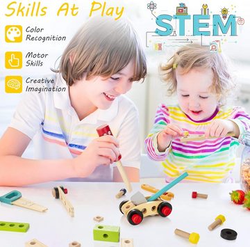 Zeitlosigkeit Lernspielzeug Werkzeugkoffer für Kinder, Holz-Spielzeugset mit Werkzeugen (34-St), Inklusive DIY-Aufklebern.Montessori Erziehung,STEM Baukasten Spielzeug