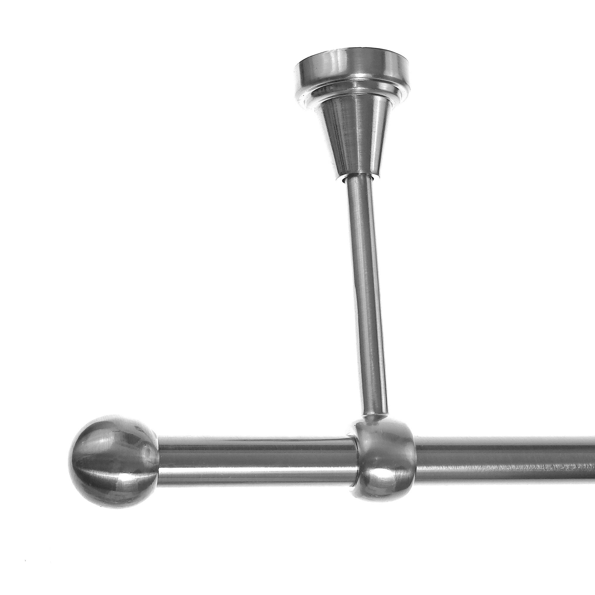 BASIT Gardinenstange Rohr Edelstahloptik 16 mm mit Deckenträgern 540 cm E22, Ø 16 mm, 1-läufig, verschraubt, Metall, D14 540 cm E22 Kugel