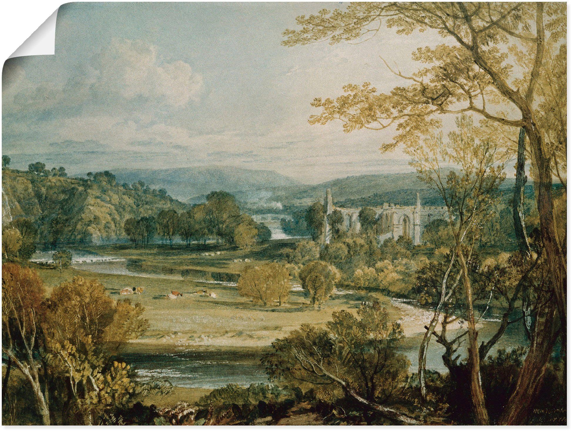 Artland Wandbild Blick zur Bolton Größen & in St), 1809, Leinwandbild, Yorkshire. (1 Wandaufkleber Poster Bäume als Wiesen versch. oder Abbey