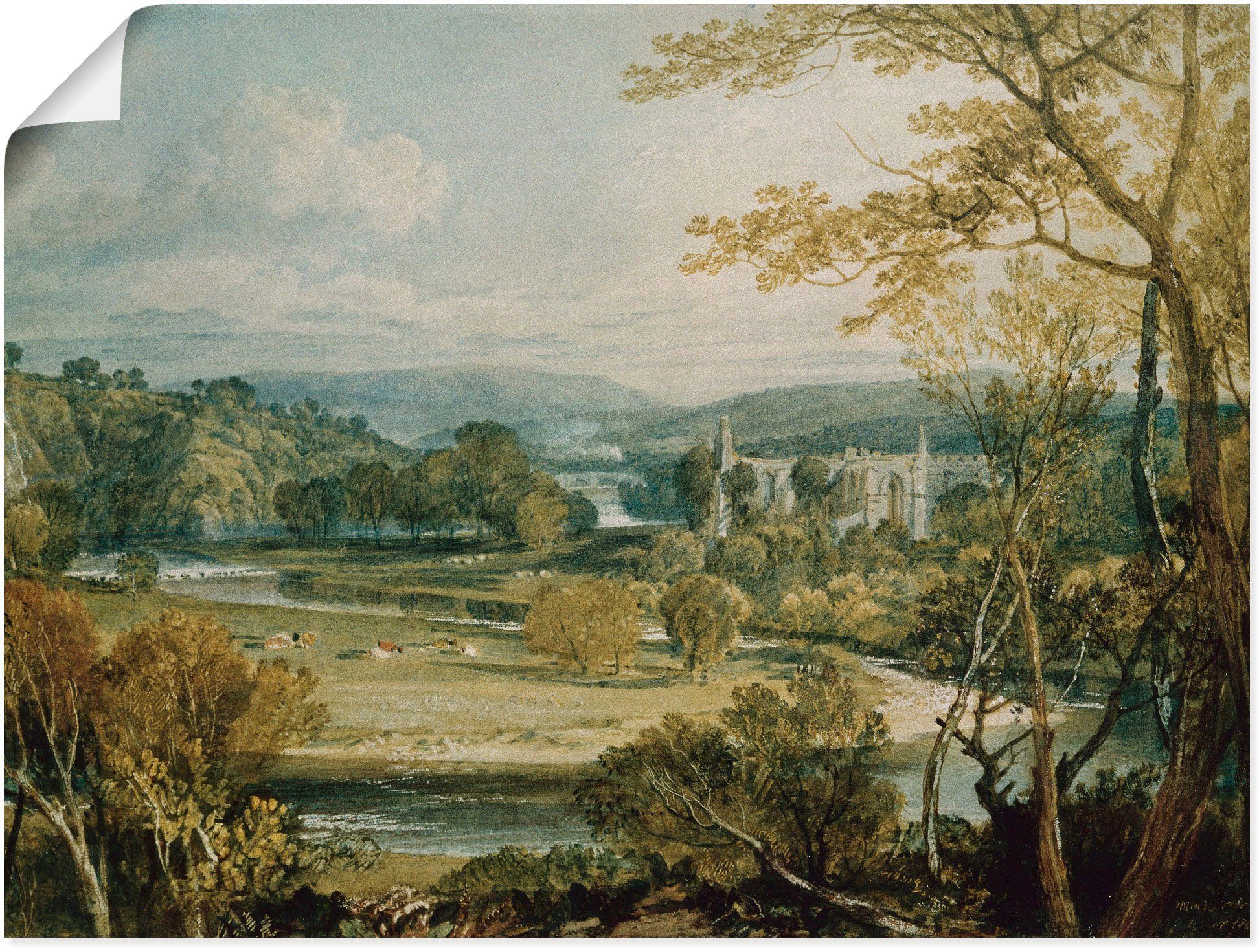 Artland Wandbild Blick zur Bolton Abbey, Yorkshire. 1809, Wiesen & Bäume (1 St), als Leinwandbild, Плакат in verschied. Größen