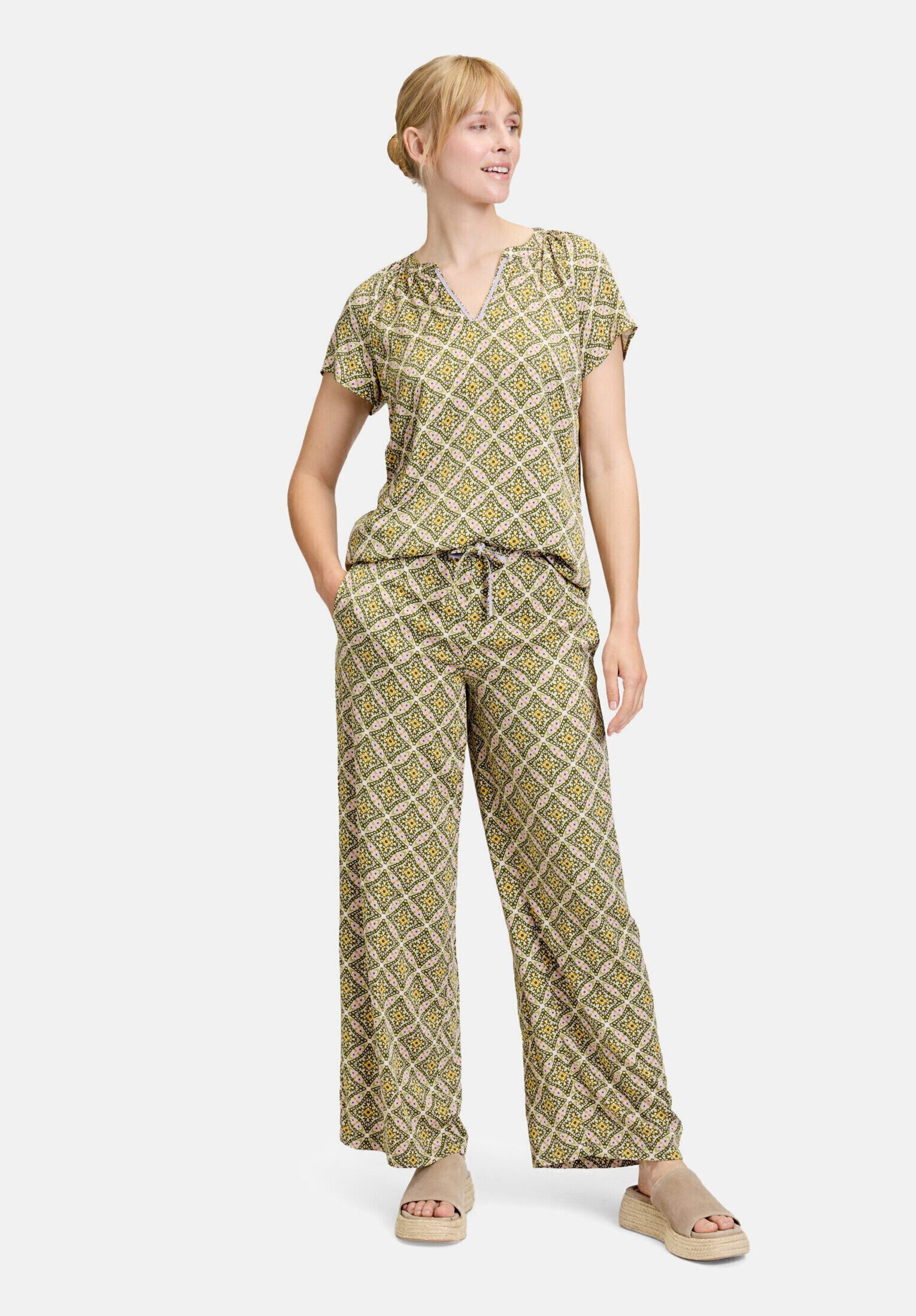 Cartoon Palazzohose Damen mit Gummizug Bindeband