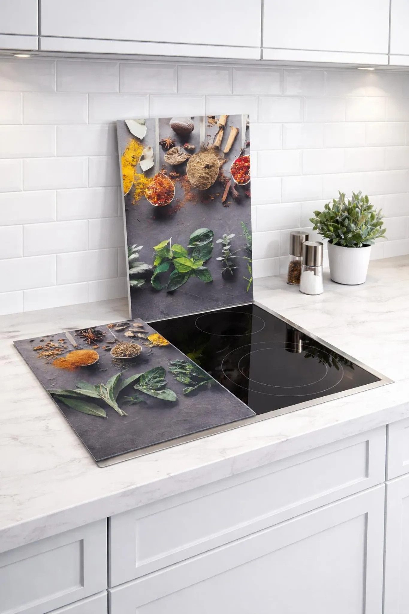 HI Herd-Abdeckplatte Herdabdeckplatten Herd Kochfeld Abdeckungen Glas 52x30cm 2tlg Gewürze